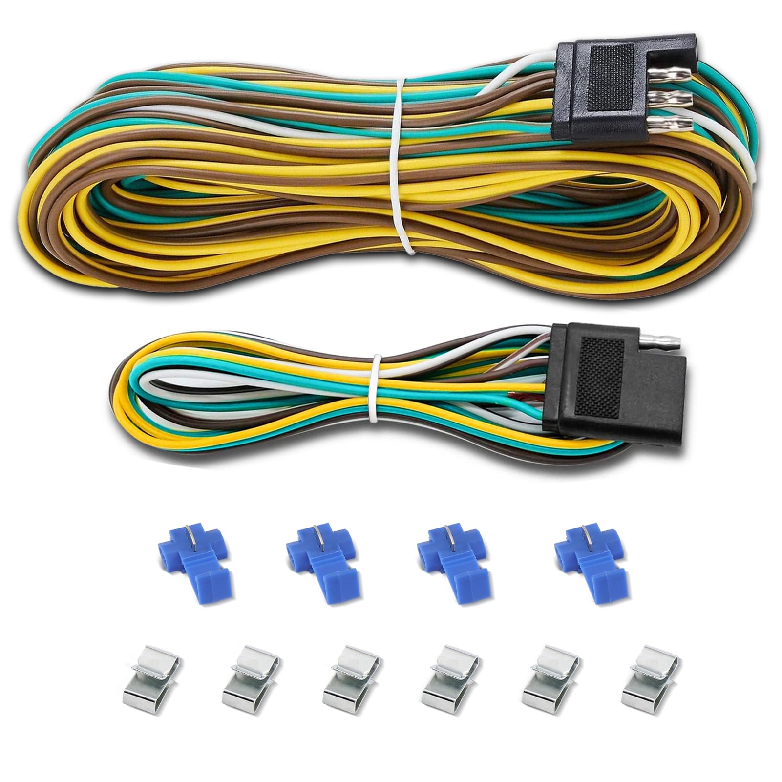 Gonice 36Ft 4 Wire 4-Flat Trailer Light Wiring Harness Extension Kit, 4-Way Plug 4 Pin Male & Female Extension Connector, Traile