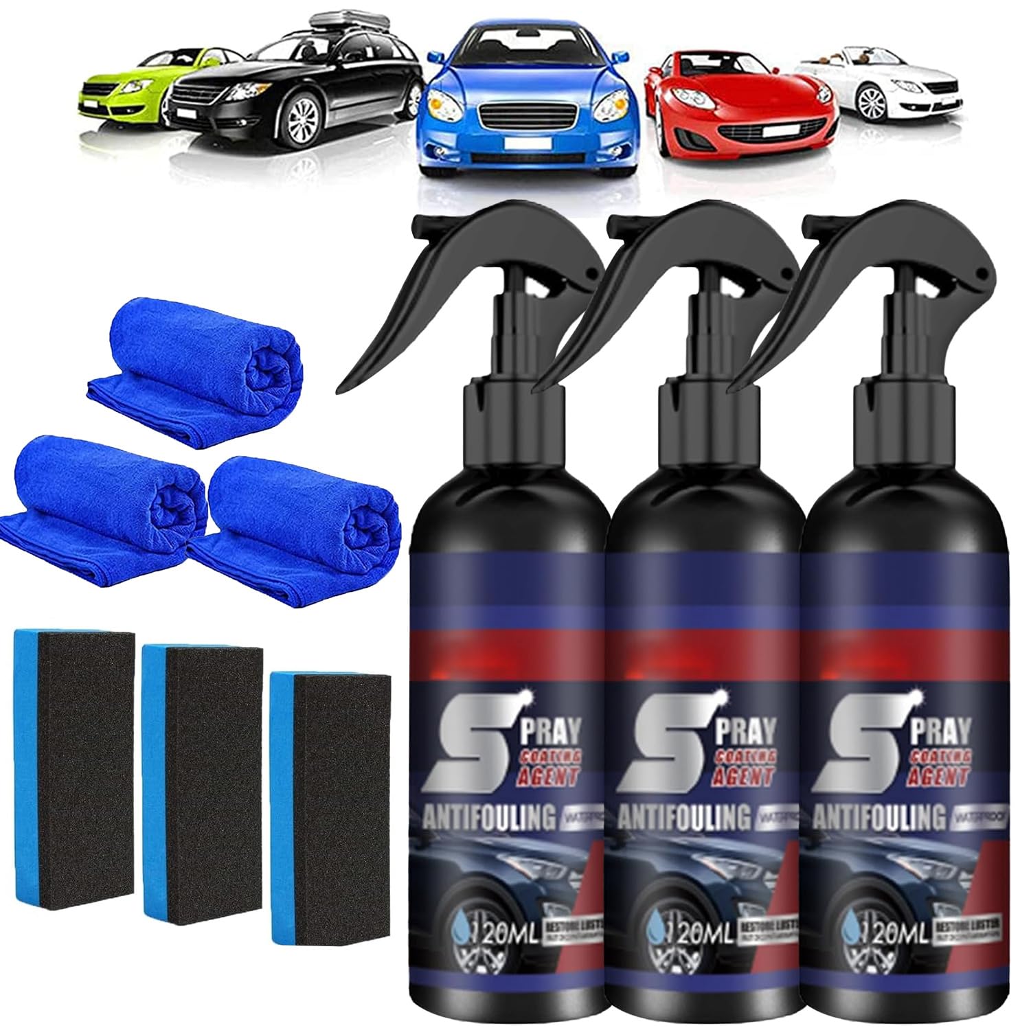 3Pc Multi-Functional Coating Renewal Agent, 3 In 1 High Protection Quick Car Coating Spray Fast-Acting, Ceramic Coating Agent Sp