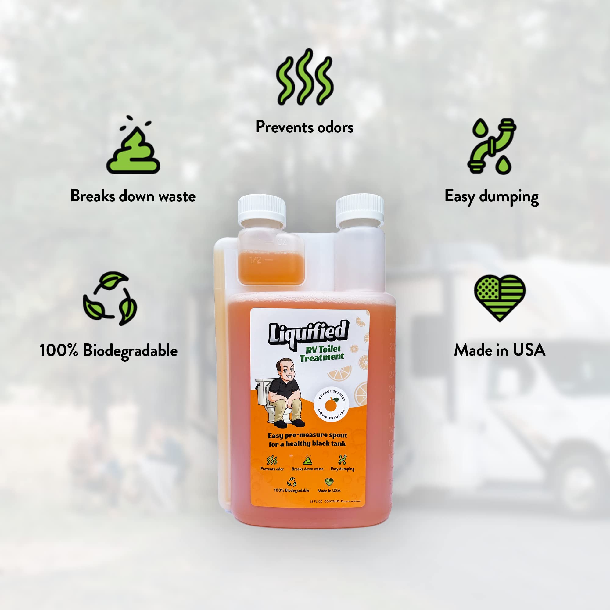 Liquified Rv Toilet Treatment - Black Holding Tank Digester - Odor Eliminator - Orange Scent - Matts Rv Reviews - 32 Treatments