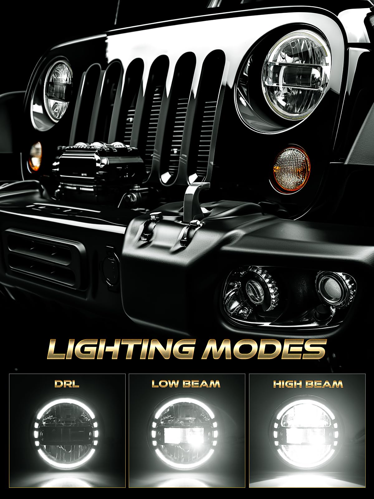 Audexen Upgraded 1200% Bright 7 Inch Led Headlights Round Jk 7'' Headlight Compatible With Jeep Wrangler Jk Jku Lj Tj 1997-2018