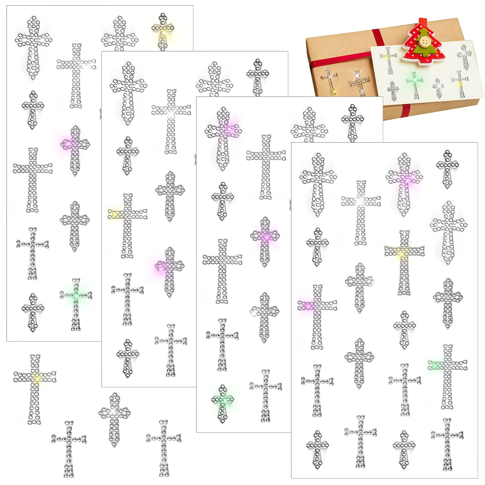 Epakh 76 Pcs Silver Rhinestone Cross Stickers Glitter Bling Cross Decals Crystal Self Adhesive Stickers For Easter Christian Jes