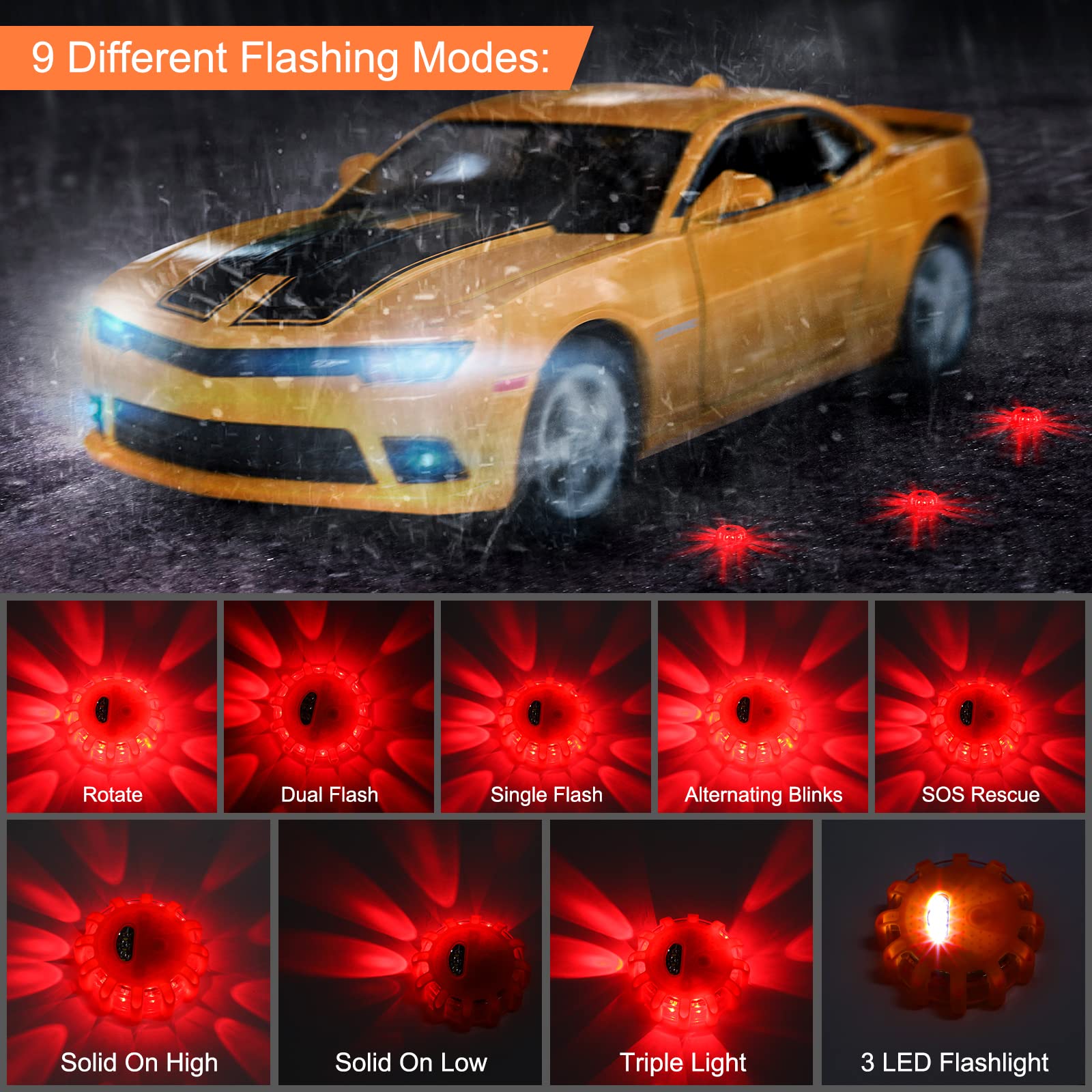 12 Pack Flare Light Led Road Safety Flashing Warning Kit Roadside Emergency Beacon Magnet Hook Vehicle Boat Truck Disc Magnetic