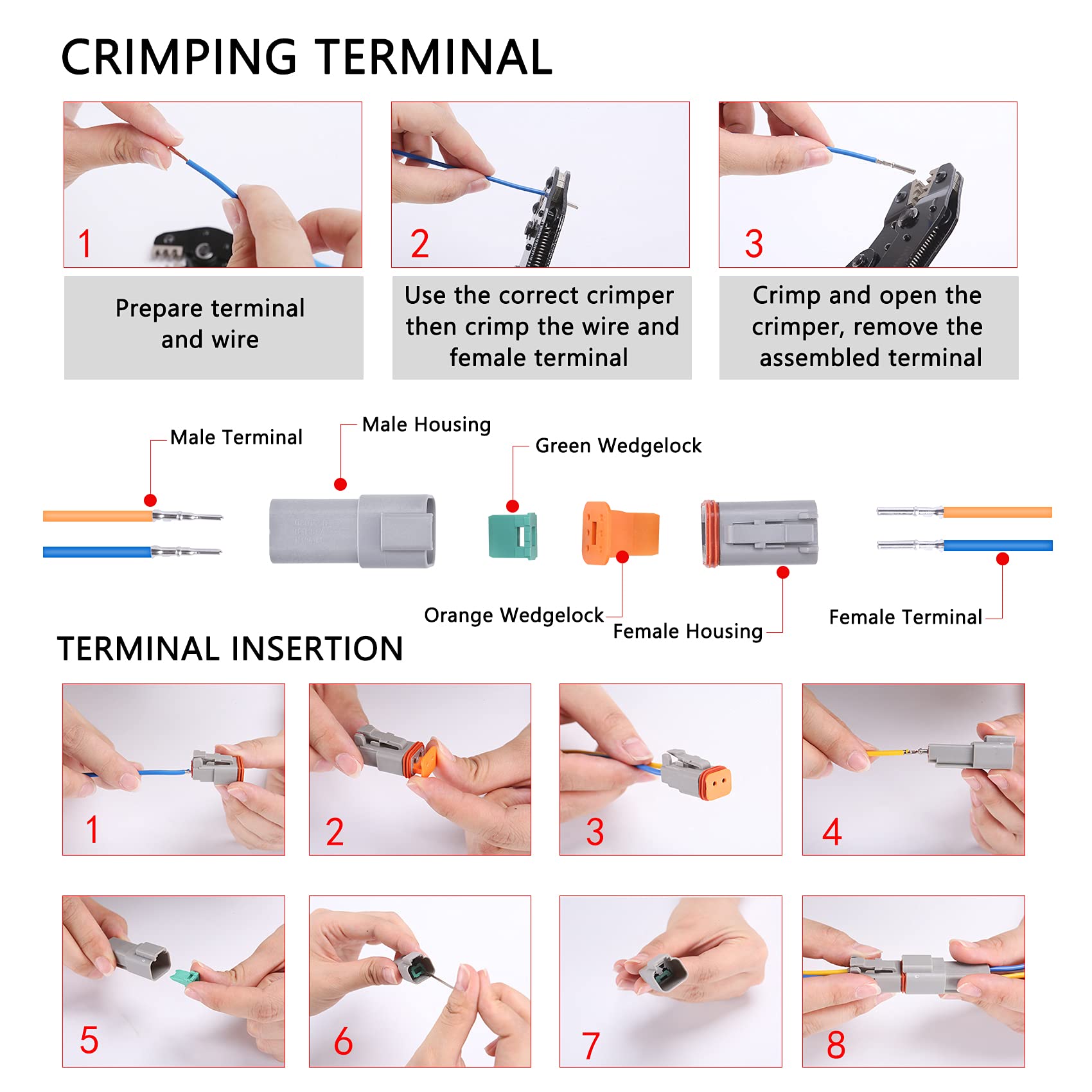Muyi 5 Kit 6 Pin Way Dt Series Connector Gray Receptacle Ip67 Waterproof Heavy Duty 14-18 Awg 13 Amps Continuous Dt04-6P Dt06-6S