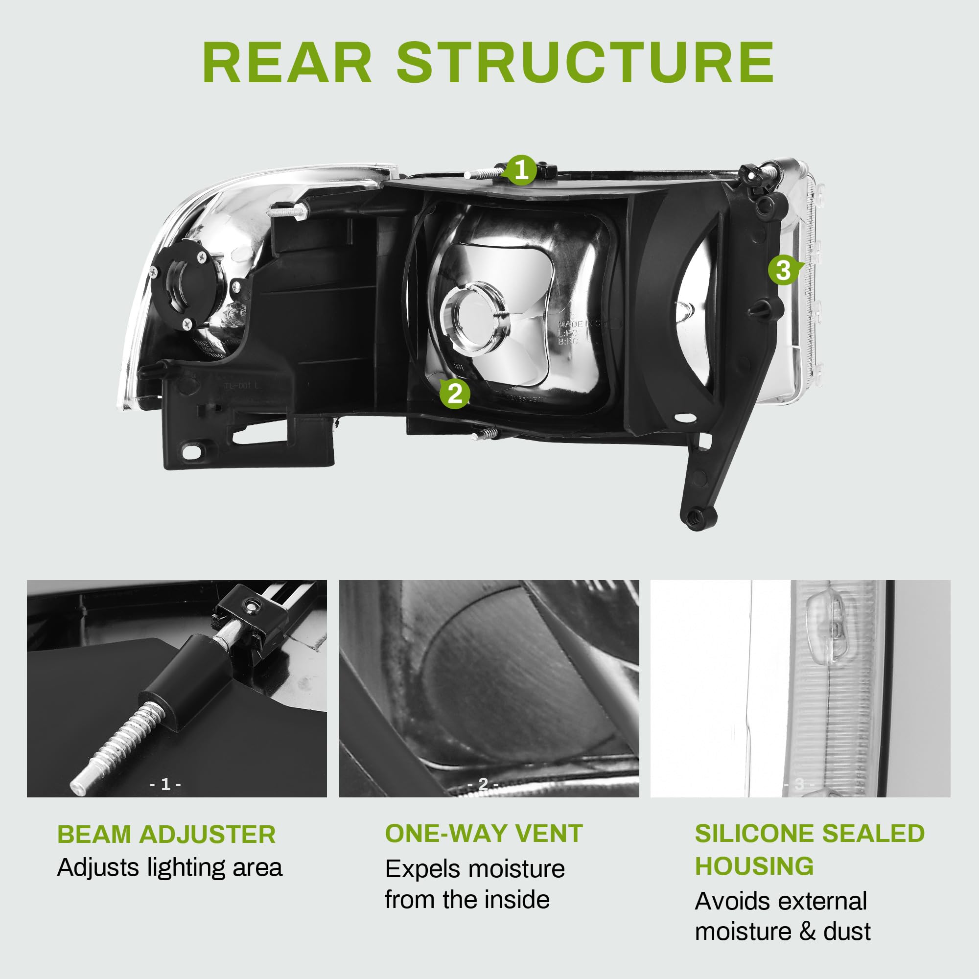 Autosaver88 Headlight Assembly Compatible With 1994-2001 Dodge Ram 1500/1994-2002 Dodge Ram Pickup 2500 3500 Chrome Housing Ambe