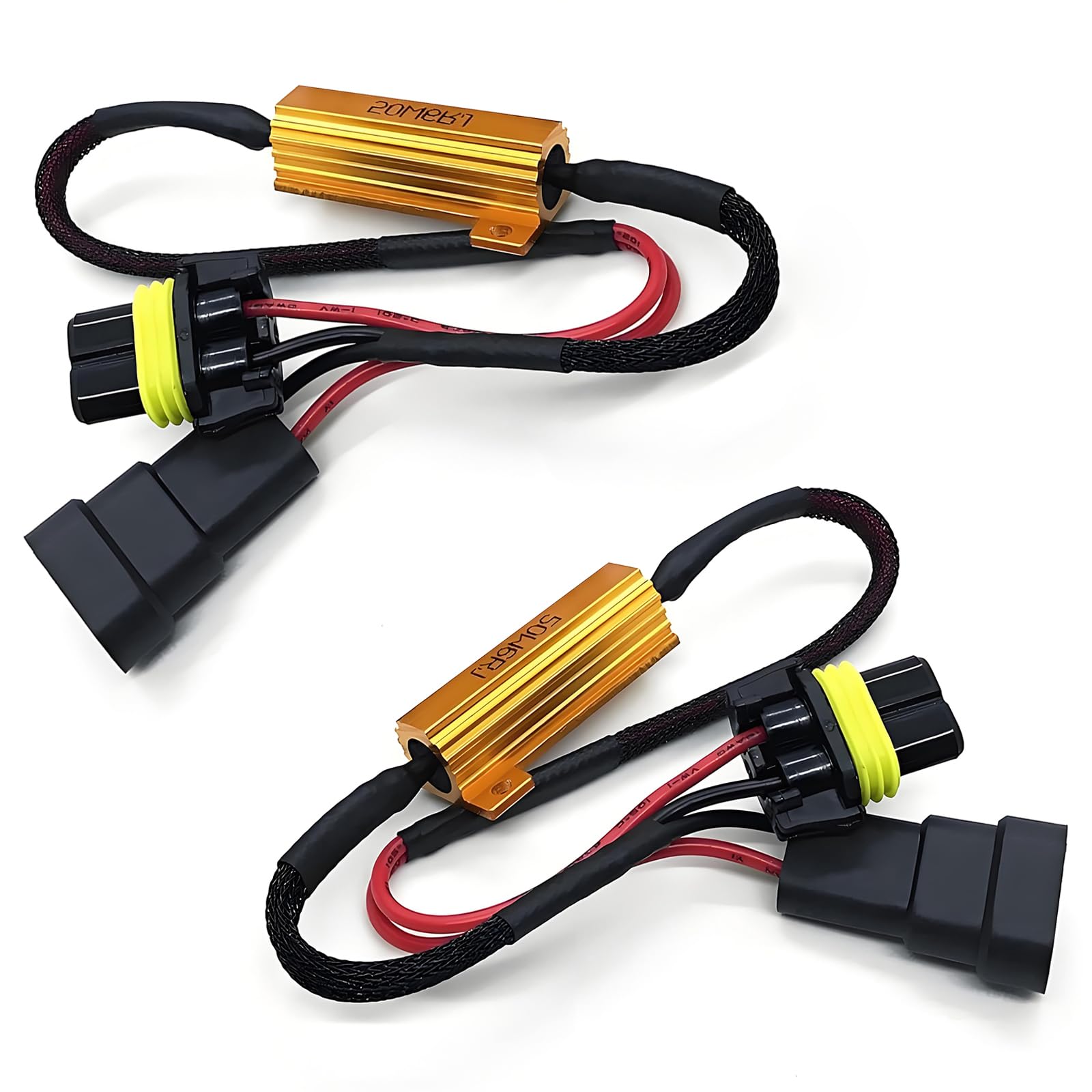 Huli 2Pcs 9005/9006 LED Load Resistor Kit 50W Headlight Bulb Relay Harness Adapter Anti Flicker Harness Resistor Kit for LED Lig