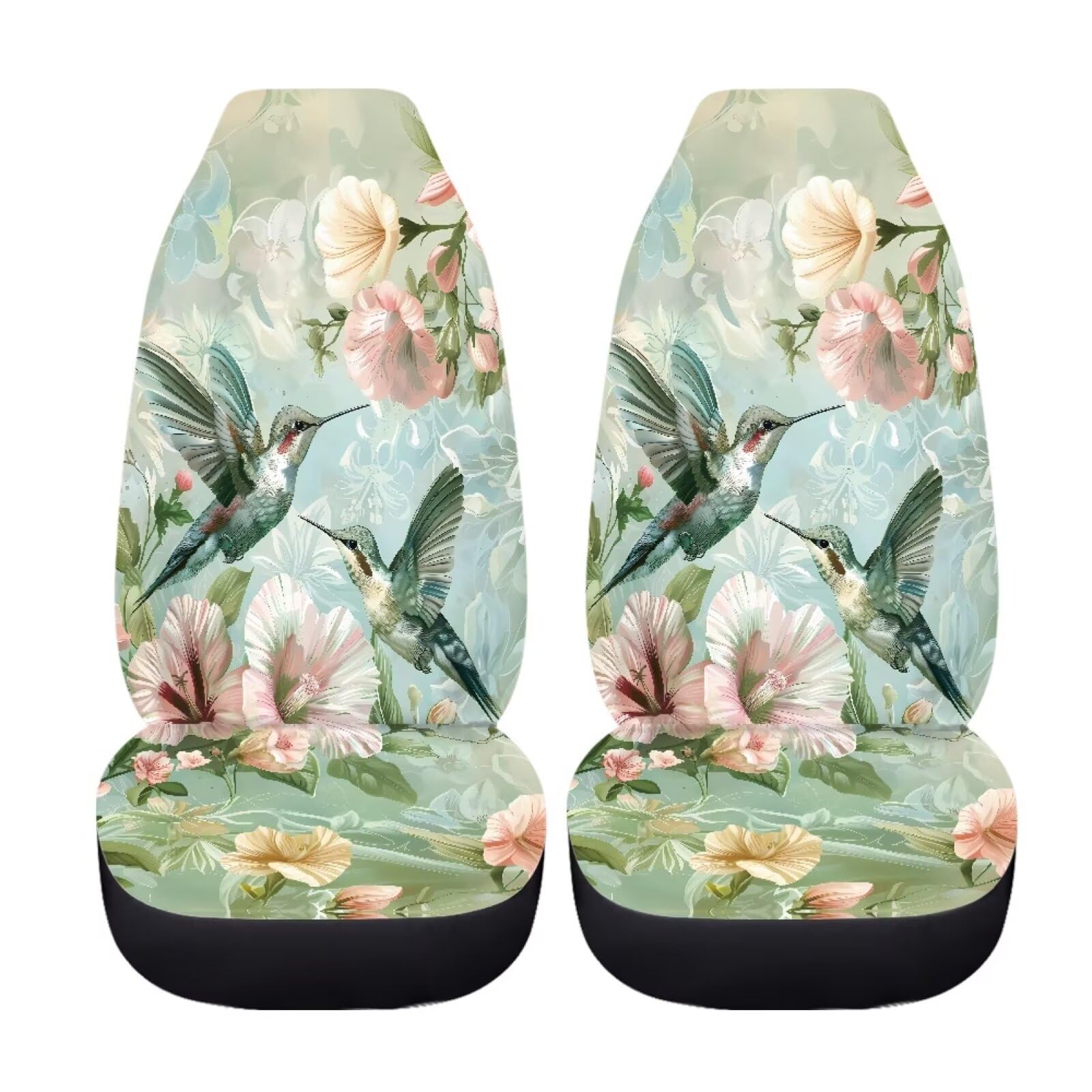 Fuibeng Hummingbird Floral Green Seat Cover For Car,Cottagecore Hummingbird Car Seat Covers For Front,Non-Slip Automotive Bucket