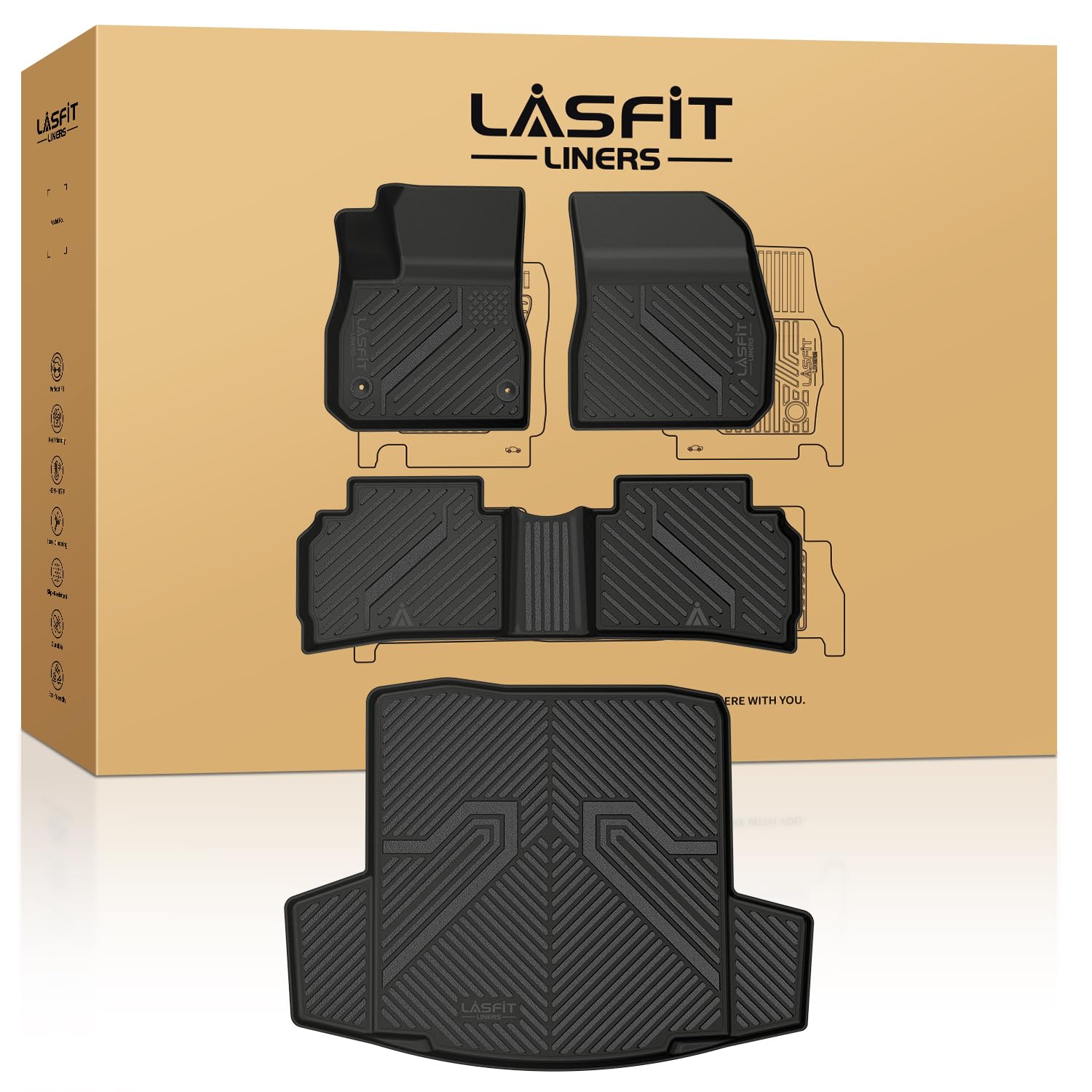 Lasfit Floor Mats & Cargo Liner For Chevrolet Malibu 2016-2025 Car Mats (Not Fit Hybrid), All Weather Tpe Custom Fit Floor Mats