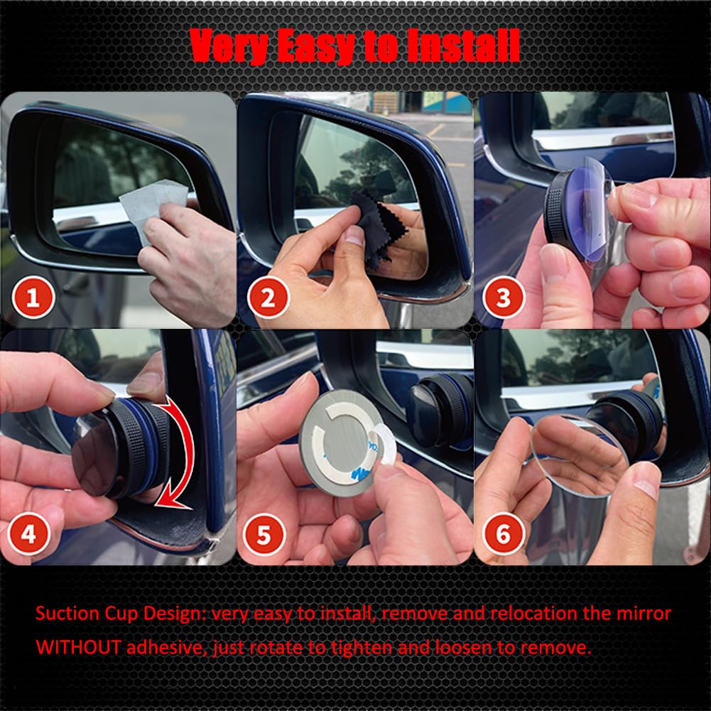 Suction Cup Blind Spot Mirror, Ampper Hd Glass Frameless Removable Convex Wide Angle Rear View Mirror (Fan Shape, Pack Of 2)