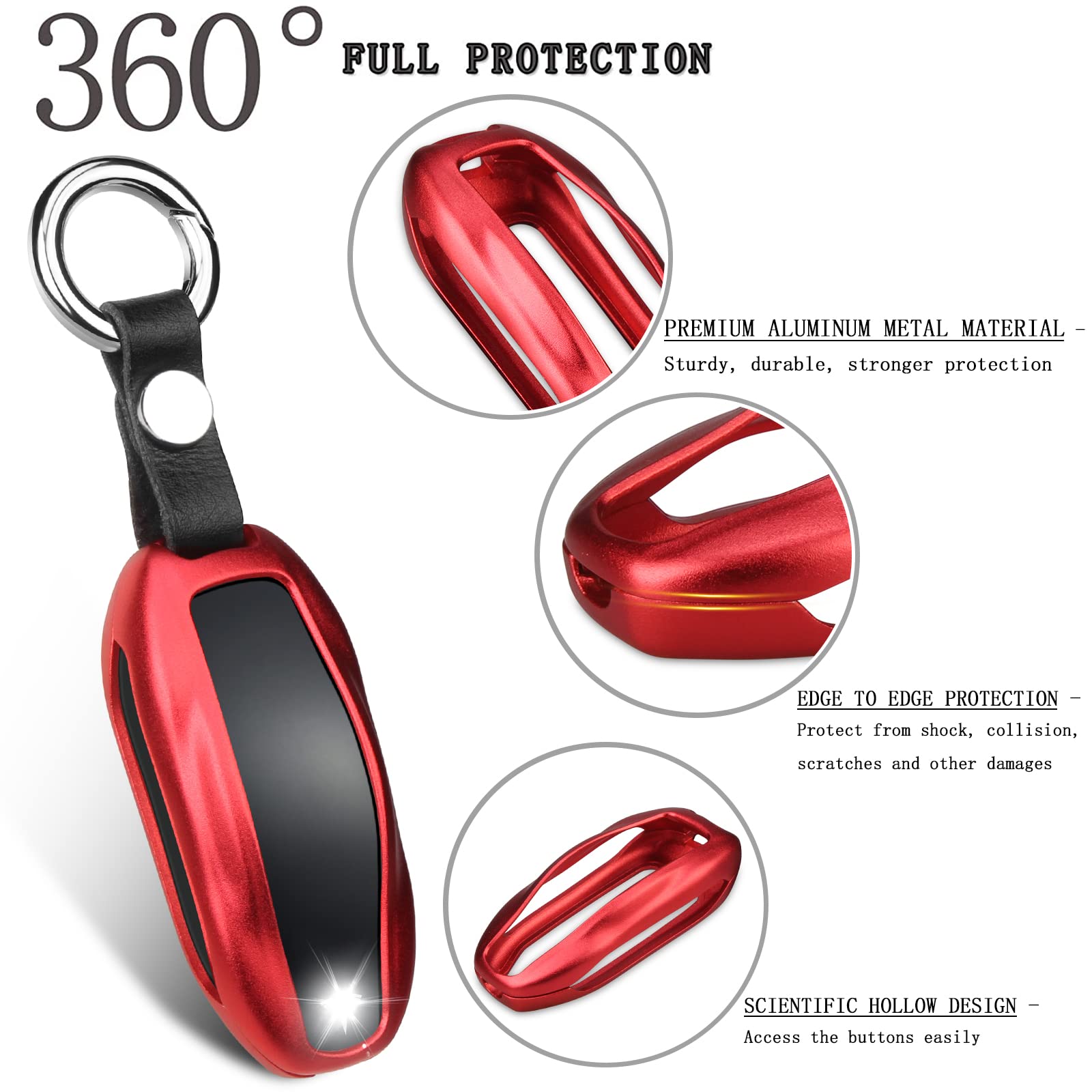Qbuc For Tesla Key Fob Cover With Keychain Compatible With Tesla Model S/3/Y Keyless Protection Case Smart Remote Accessory (Red
