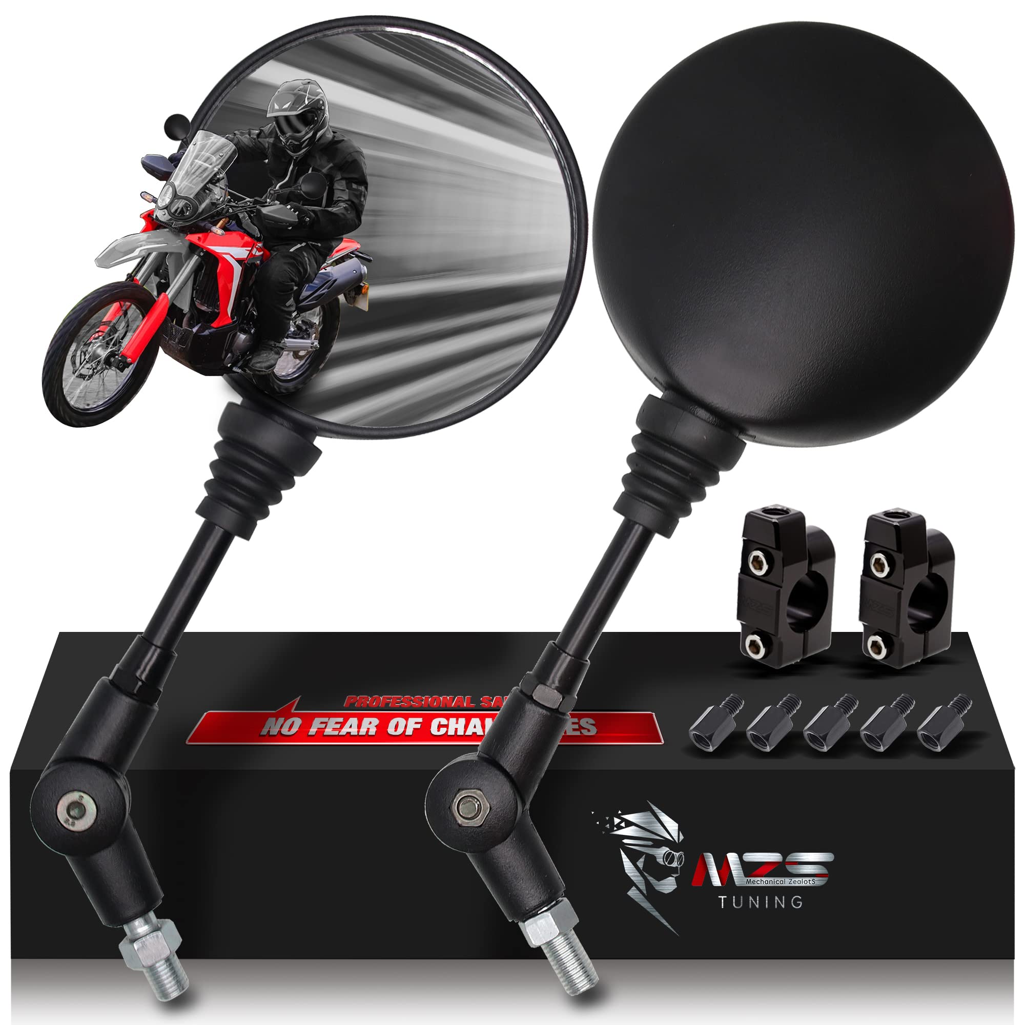 Mzs Motorcycle Mirrors, Foldable Adjustment Rear View Mirror 8Mm 10Mm Universal Handlebar Mount Round Compatible With Motorbike 