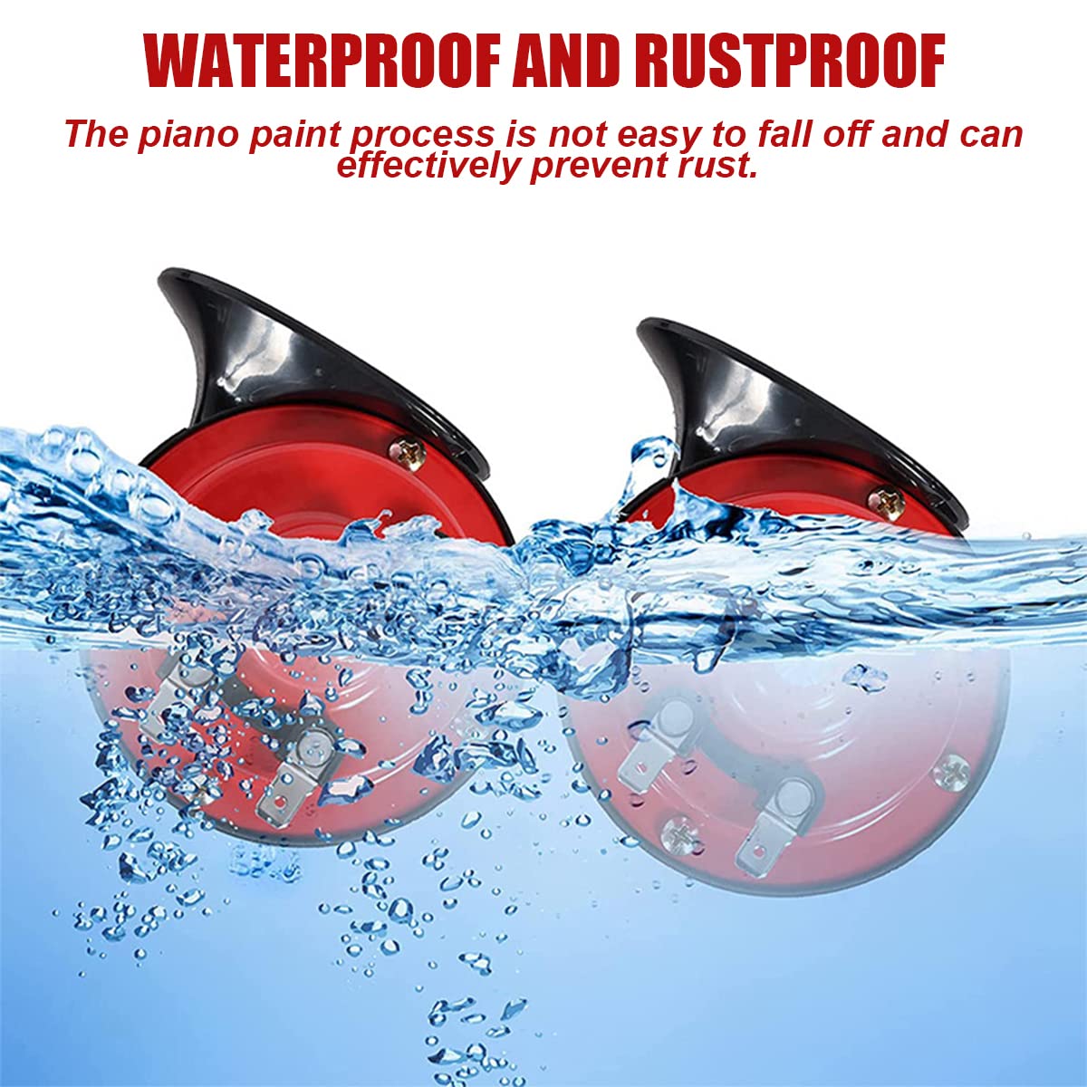 2Pcs 300Db Super Loud Train Horns, 12V Waterproof Air Horns Replacement Kit, Car Air Electric Snail Double Horn, Automotive Accessories Universal For Car, Motorcycle, Truck, Bike, Boat (Red)