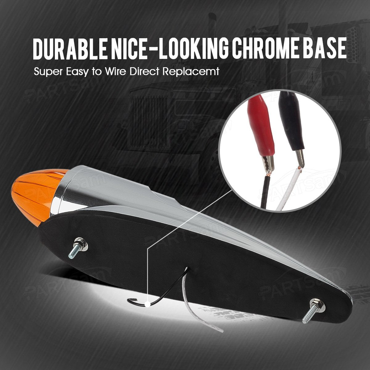 Partsam 7Pcs 17 Led Torpedo Cab Lights Chrome Amber Led Top Cab Marker Roof Running Lights Assembly Compatible With Kenworth/Pet