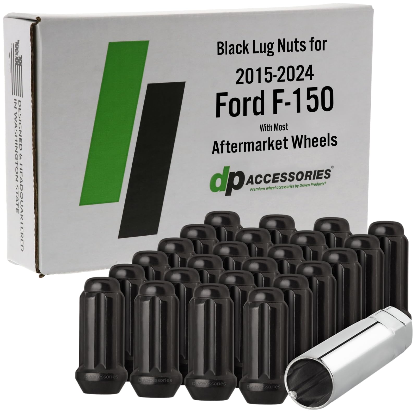 DPAccessories Lug Nuts Compatible with 2015-2024 Ford F-150 | Black Spline Style | Aftermarket Aluminum Wheels Only | Set of 24 
