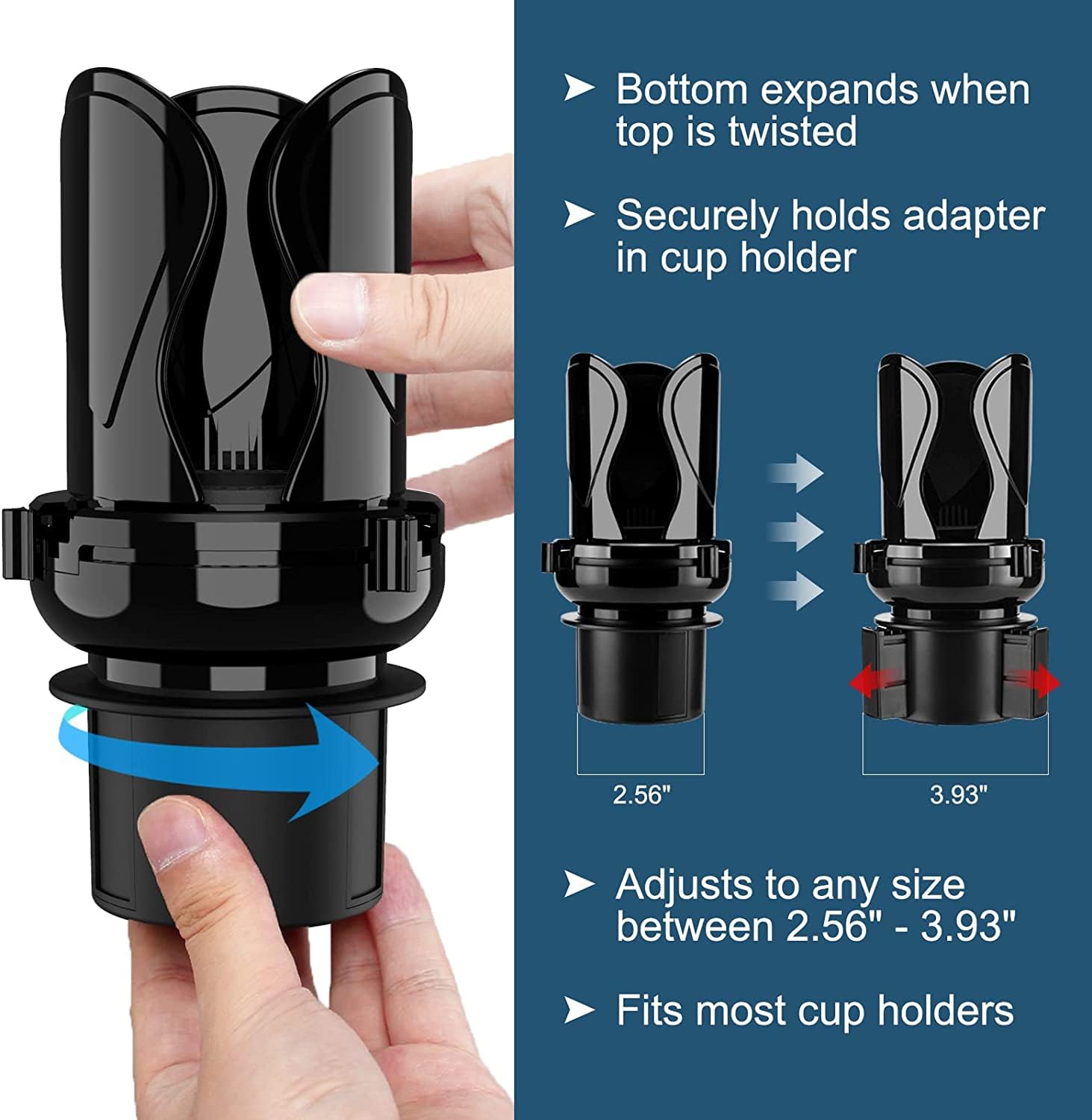 Car Cup Holder Expander, Cup Holder Extender Adapter With Expandable Arm And Adjustable Base, Compatible With Yeti Ramblers, Hyd