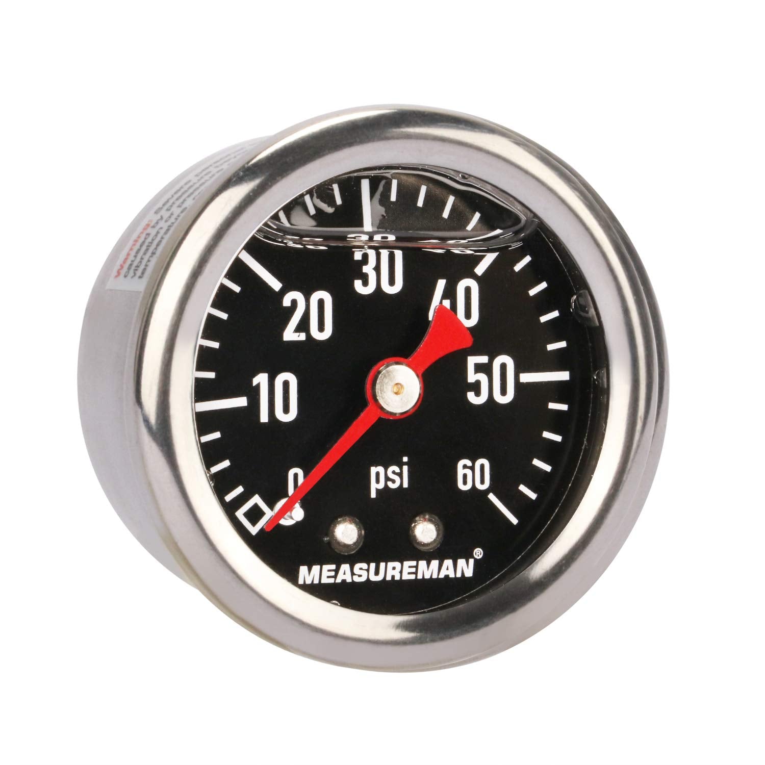 Measureman Fuel Pressure Gauge 0-60Psi 1.5'' Dial, 1/8'' Npt Back, Stainless Steel Case, Brass Inside, Glycerin Filled, Black Di