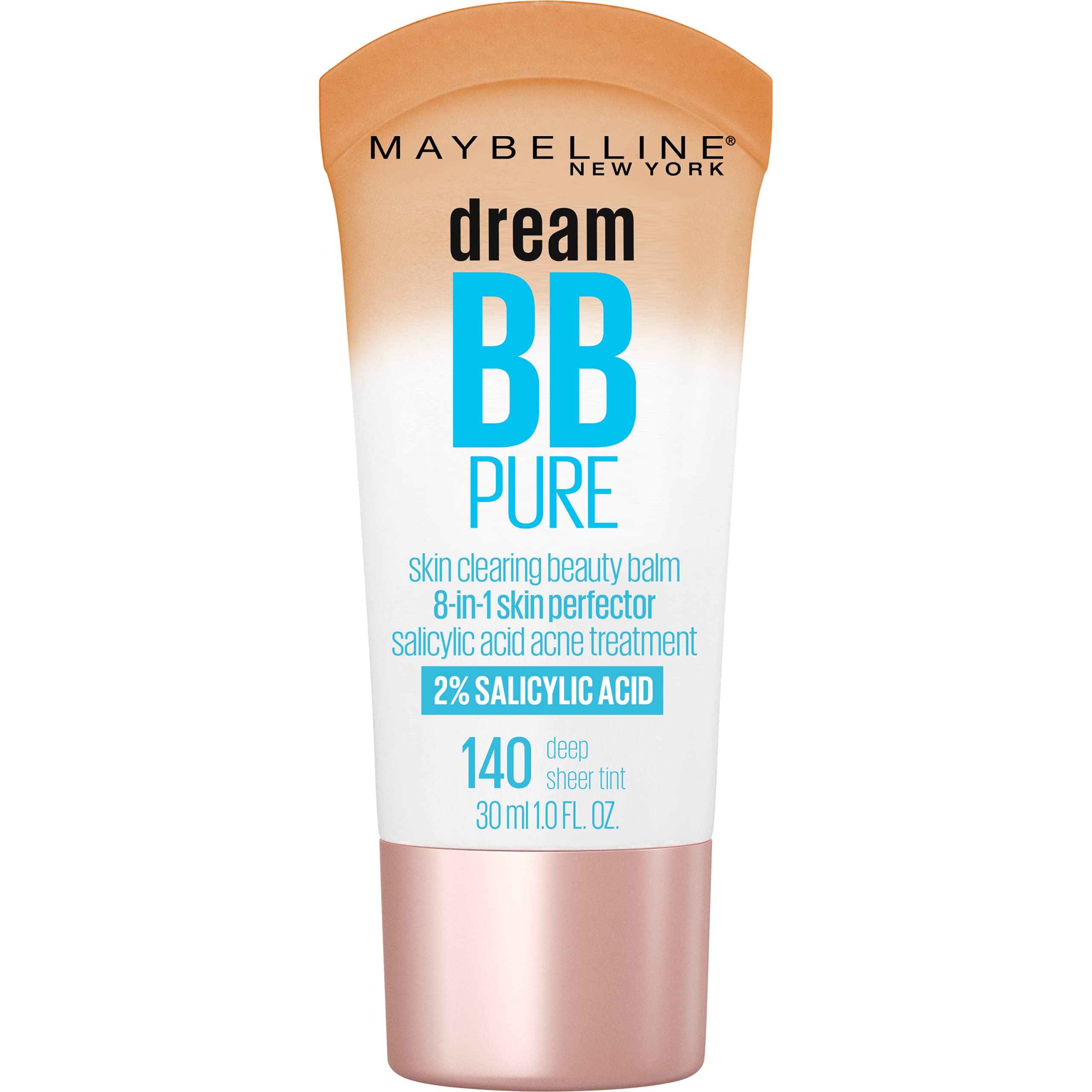 Maybelline Dream Pure Skin Clearing BB Cream  8-in-1 Skin Perfecting Beauty Balm With 2% Salicylic Acid  Sheer Tint Coverage  Oil-Free  Deep  1 Count-New