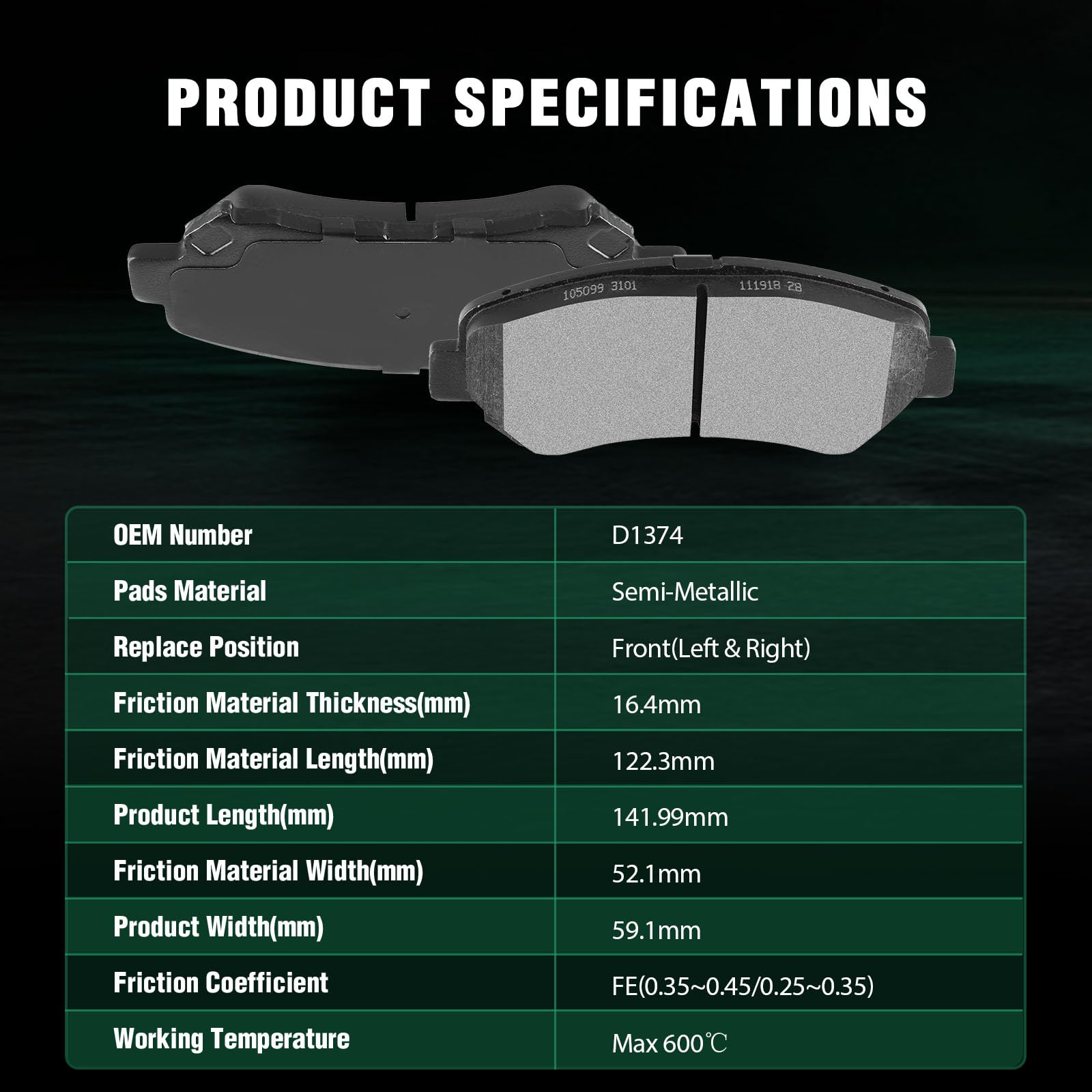 Automuto 4Pcs Front Semi-Metallic Disc Brake Pads Set D1374 For Lexus Rx330 2004-2006,For Lexus Rx350 2007-2009,For Toyota For H