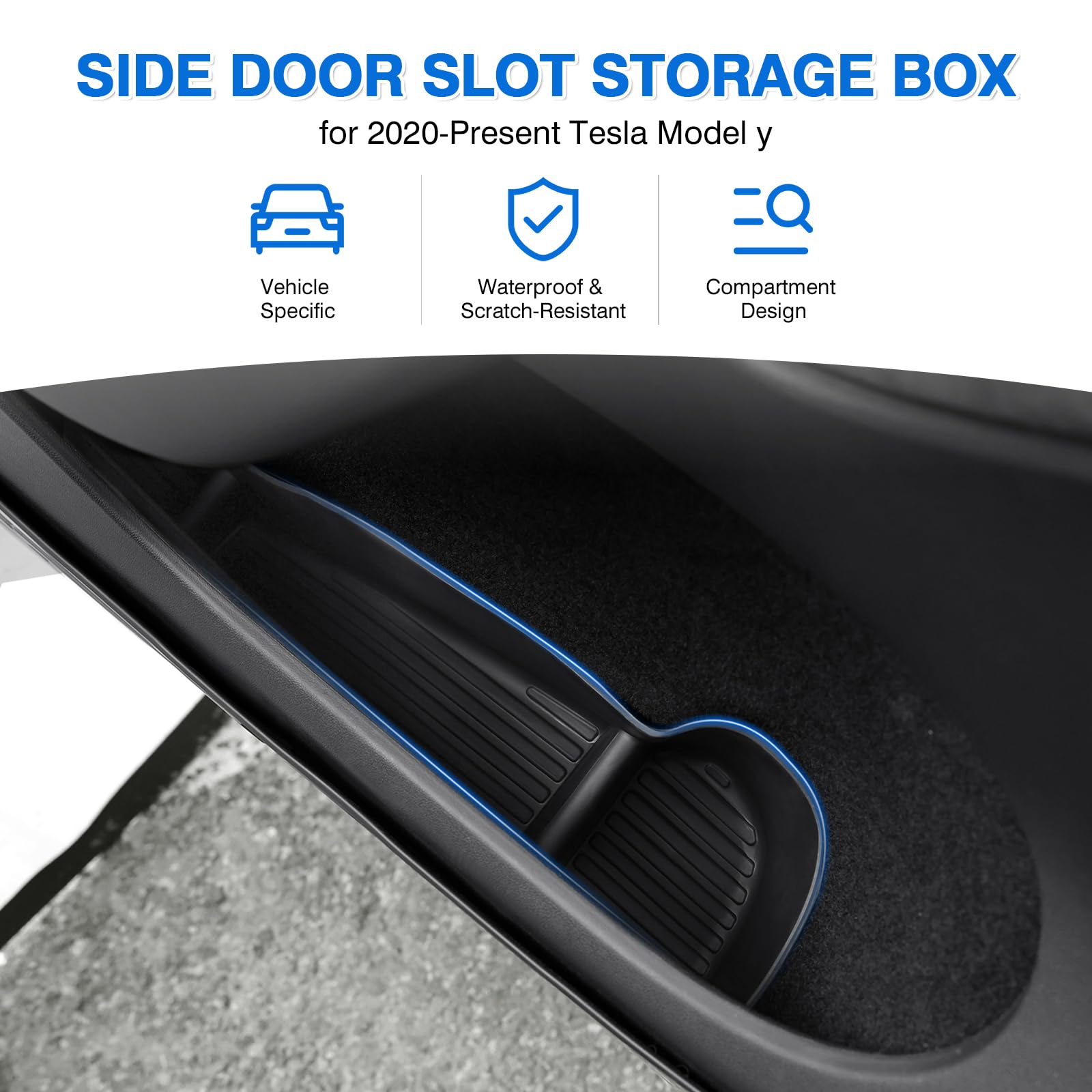 Canvcle Car Door Side Storage Box And Trash Can For 2020-2024 2025 Tesla Model Y Accessories Front Rear Door Insert Tray Organizer Door Slot Storage Protector Garbage Bin With Trash Bags 6Pcs