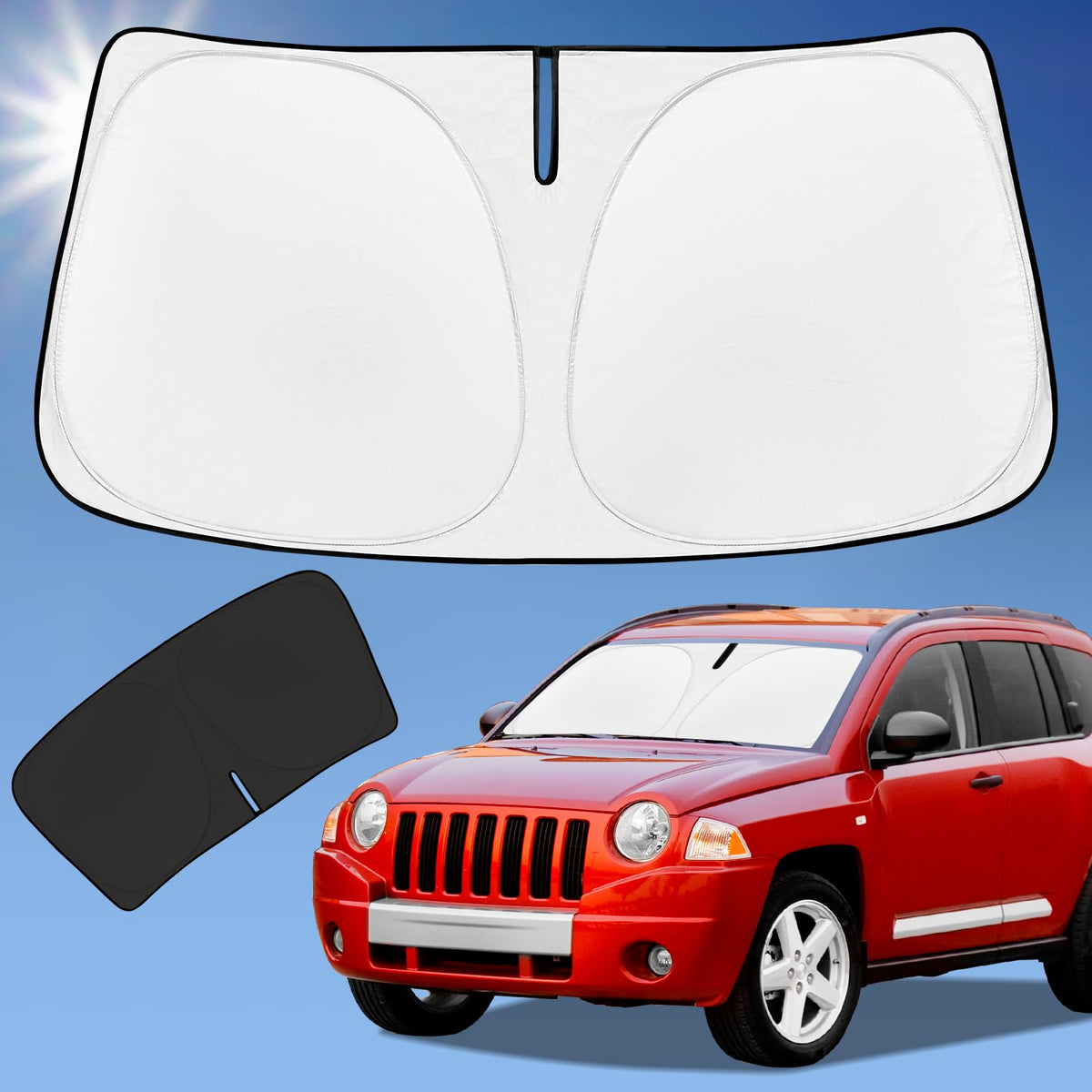 Sun Shade Sunshade for Jeep Compass Windshield Cover, 4-Layer Front Window Shade Custom fit Compass 2007-2016 Sun Visor 240T Ret