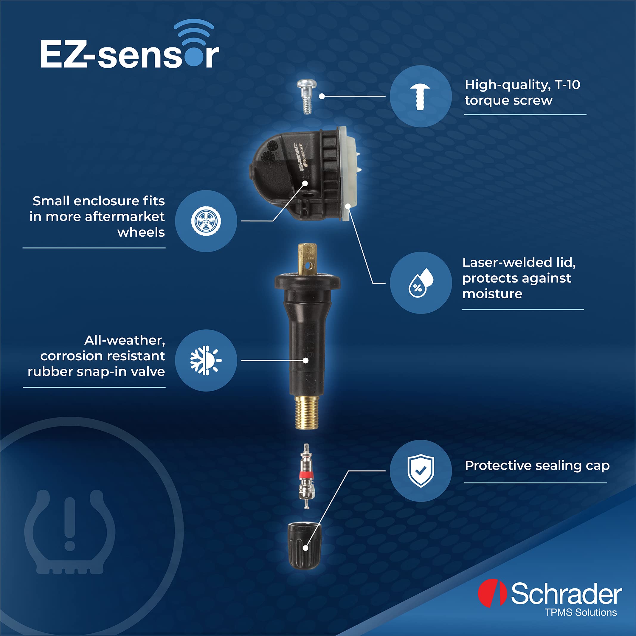 Schrader 33500 EZ-Sensor Single SKU (314.9 MHz, 315 MHz, and 433 MHz) Programmable Snap-in Fixed Angle Valve Tire Pressure Monit