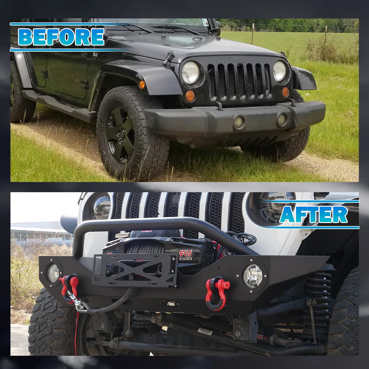 Wolfx Front And Rear Bumpers For 2018 2019 2020 2021 2022 2023 2024 Jeep Wrangler Jl Heavy Duty Steel Offroad Bumper Front + Rear Combo With D-Rings With Winch Plate