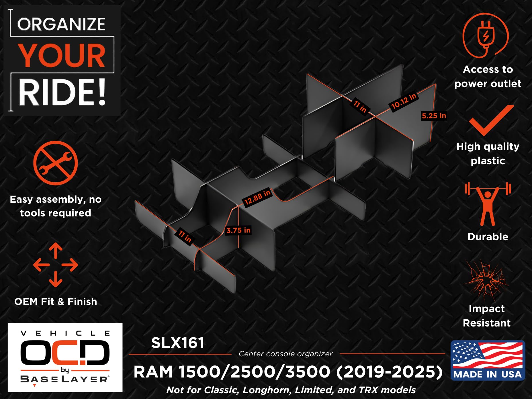 Vehicle Ocd - Lower Center Console Organizer For Ram 1500/2500/3500 (2019-2025) (Not For Classic, Longhorn, Limited, Trx Models)