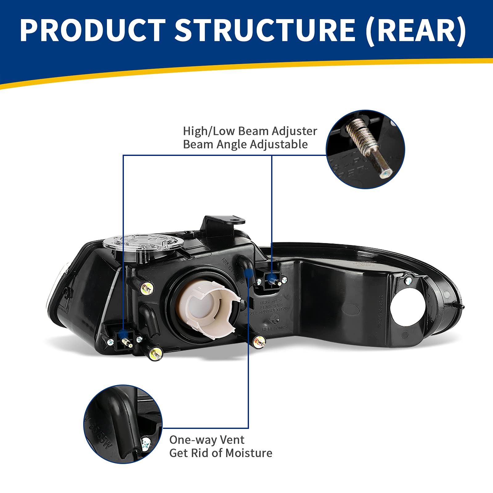 Autosaver88 For 96-00 Dodge Caravan 96-00 Chrysler Town And Country 96-00 Plymouth Voyager Van Headlight Assembly Chrome Housing