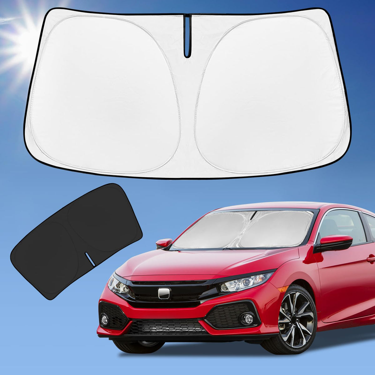 for Honda Civic 2016-2021 Sun Shade Sunshade Windshield Cover, 4-Layer Front Window Shade Custom Fit Civic Sedan, Coupe, Hatchba