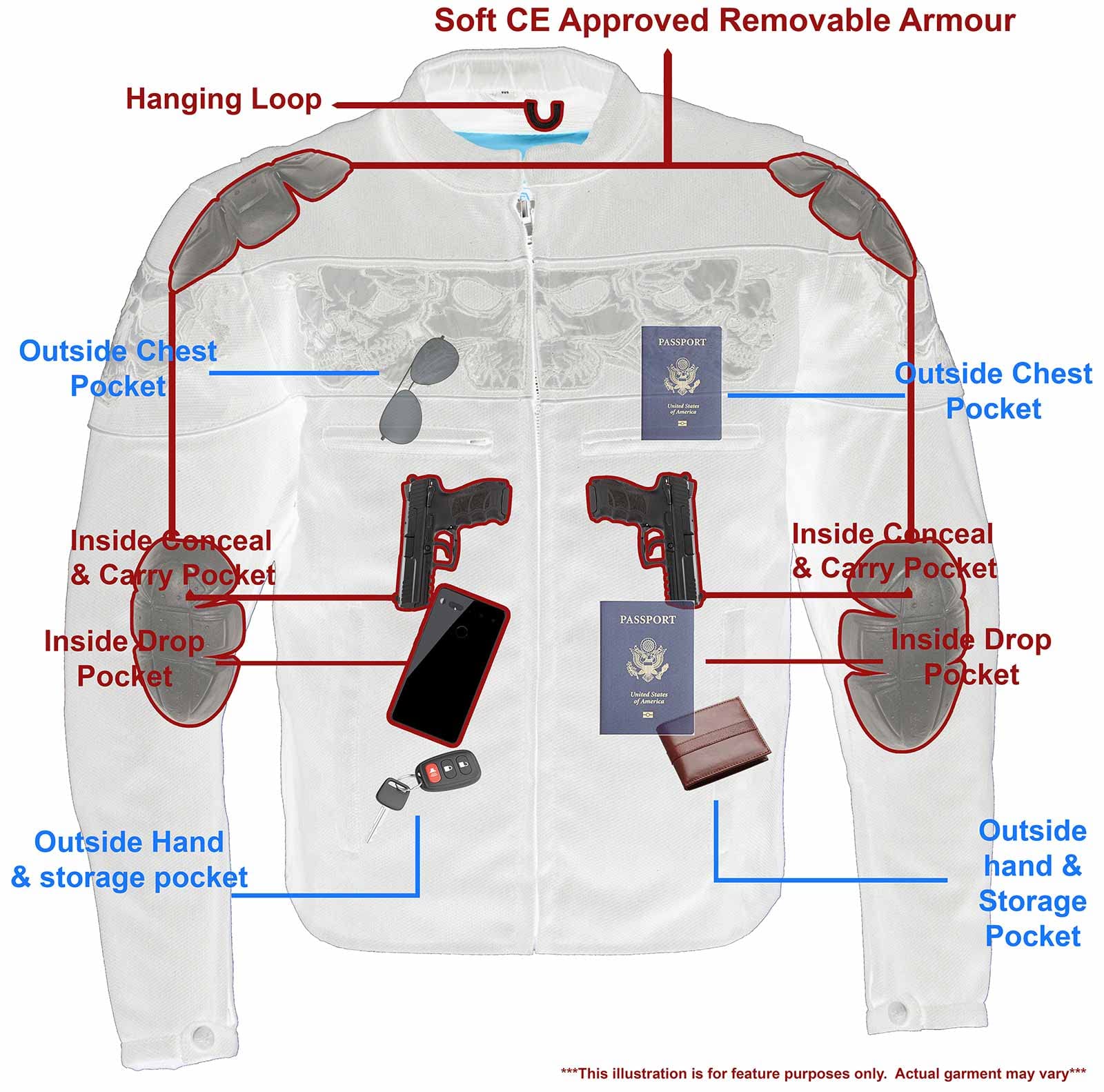 Milwaukee Leather MPM1730 Black Padded Textile Motorcycle Jacket for Men w/Reflective Skulls - All Season Motorcycle Jacket - Sm