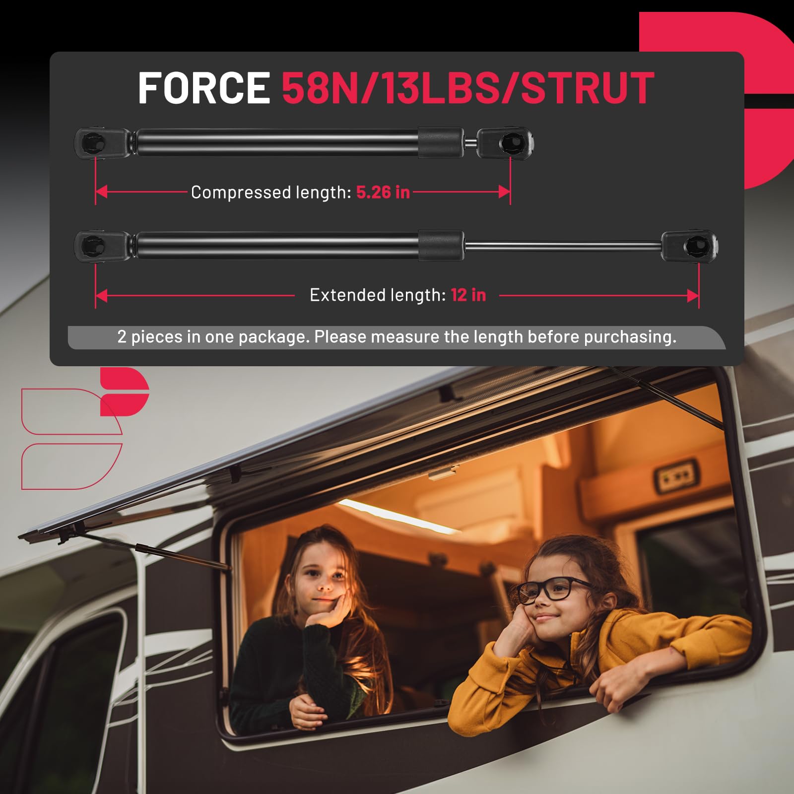 Bdfhyk C16-02716 12 Inch 13Lbs/58N Gas Shocks Struts Lift Support For Leer Camper Shell Truck Topper Rear Window, Pickup Toolbox