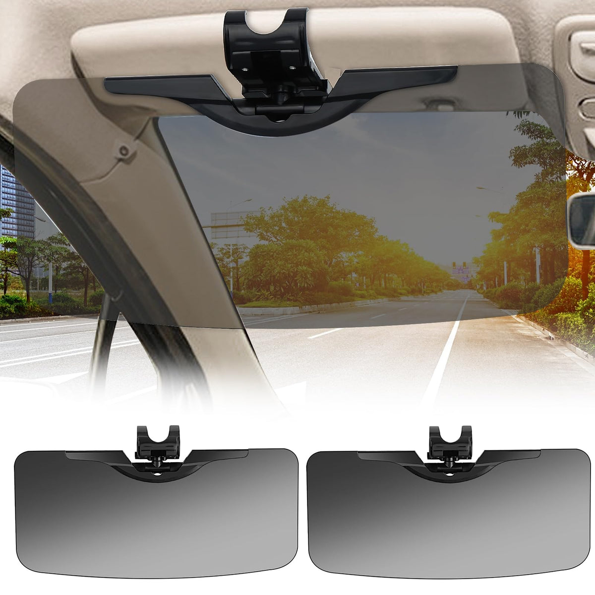 Car Sun Visor,(2-Piece Set) HD wear-Resistant PC Lens,Anti- Polarized/Anti-GlareAdjustable car Visor Extender, Driving Goggles, 