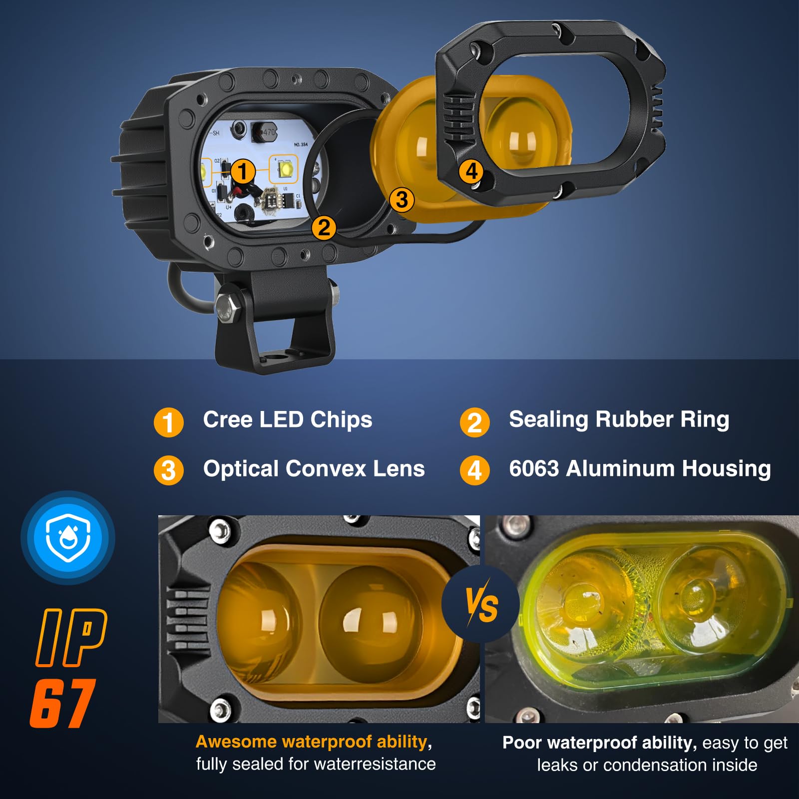 Nilight Led Pod Light 48W 4 Inch 2 Pcs Yellow Spot Beam Driving Lights Led Pods Ip67 Waterproof Auxiliary Offroad Lighting For T