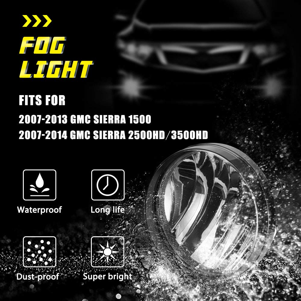 TOPSCOPE Fog Lights Replacemnt for 2007-2013 GMC Sierra 1500 2007-2014 GMC Sierra 2500 3500HD Fog Lamps with Smoke Lens H8 12V 35W Halogen Bulbs Universal Switch and Wiring Kit 25831948, GM2593161