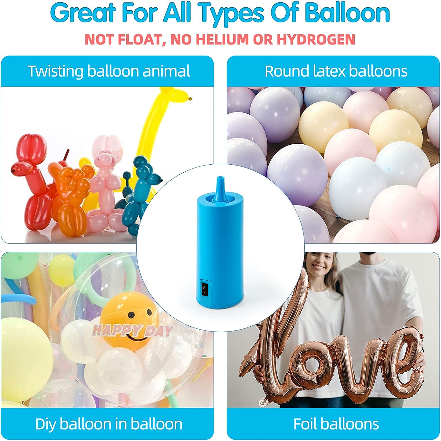 Birodeko Electric Air Pump - Portable Inflator, Air Blower For All Party Balloons, Great For Long Animal Twisty Curly Balloon, F