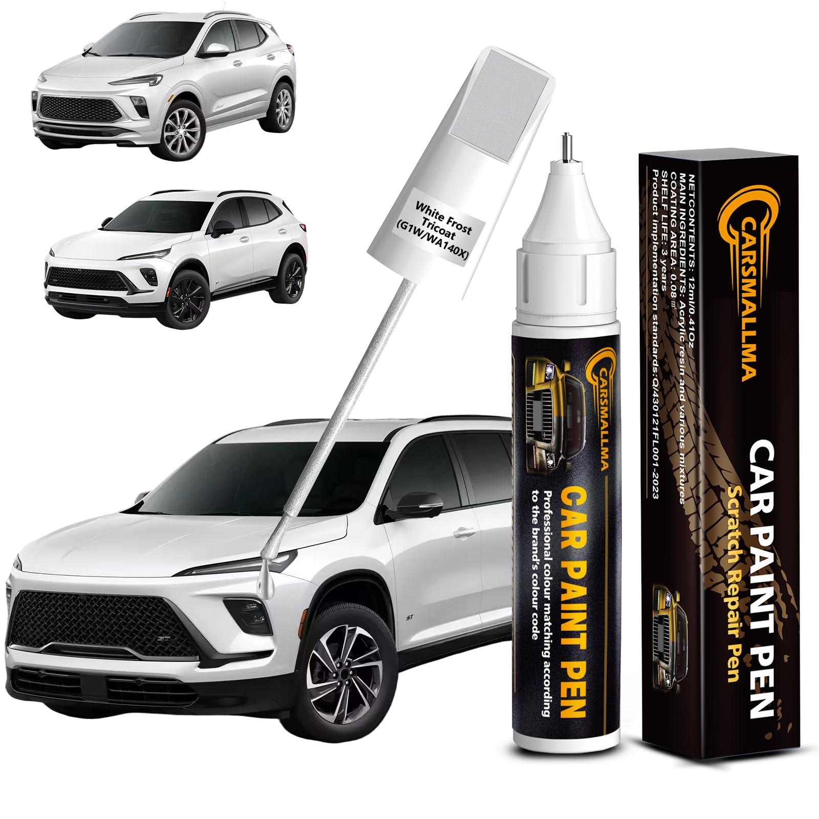carsmallma White Frost Tricoat(G1W/WA140X) Car Touch Up Paint for Buick, Color Accurate Car Paint Scratch Repair Pen Kit Quick &