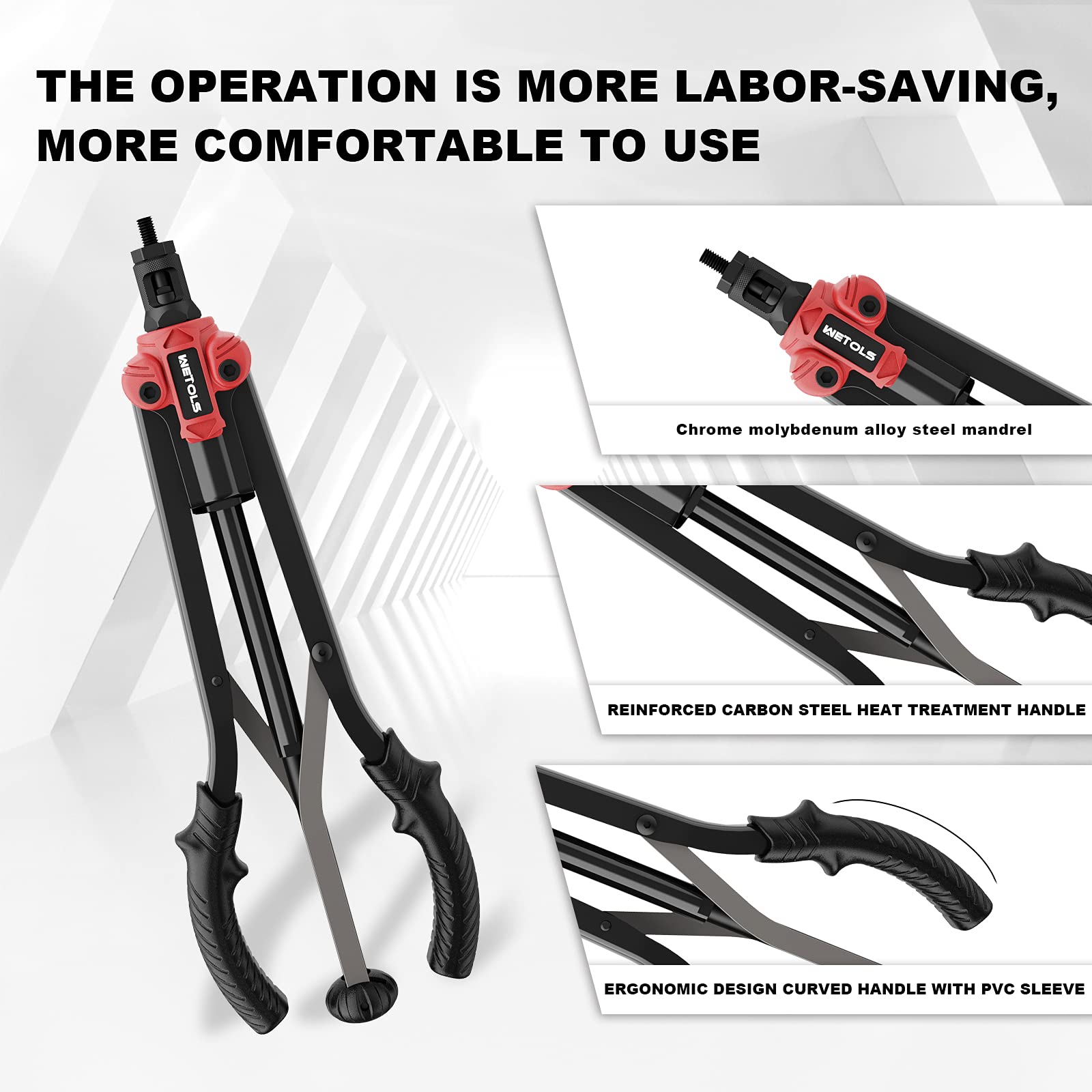 Wetols 17'' Rivet Nut Tool, Hand Rivet Tool Kit With 11 Metric & Sae Mandrels M3 M4 M5 M6 M8 M10 M12, 10-24, 1/4-20, 5/16-18, 3/