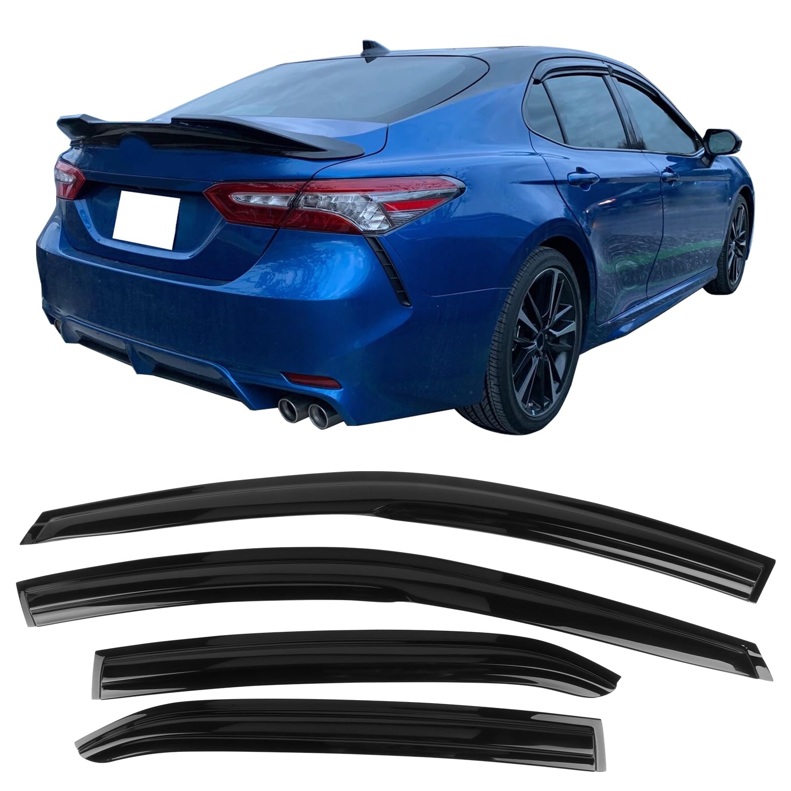 Tape On Outside Mount Window Visors Compatible With 2018-2024 Toyota Camry, Acrylic Unpainted Air Deflector Sun Rain Guard 4Pc B