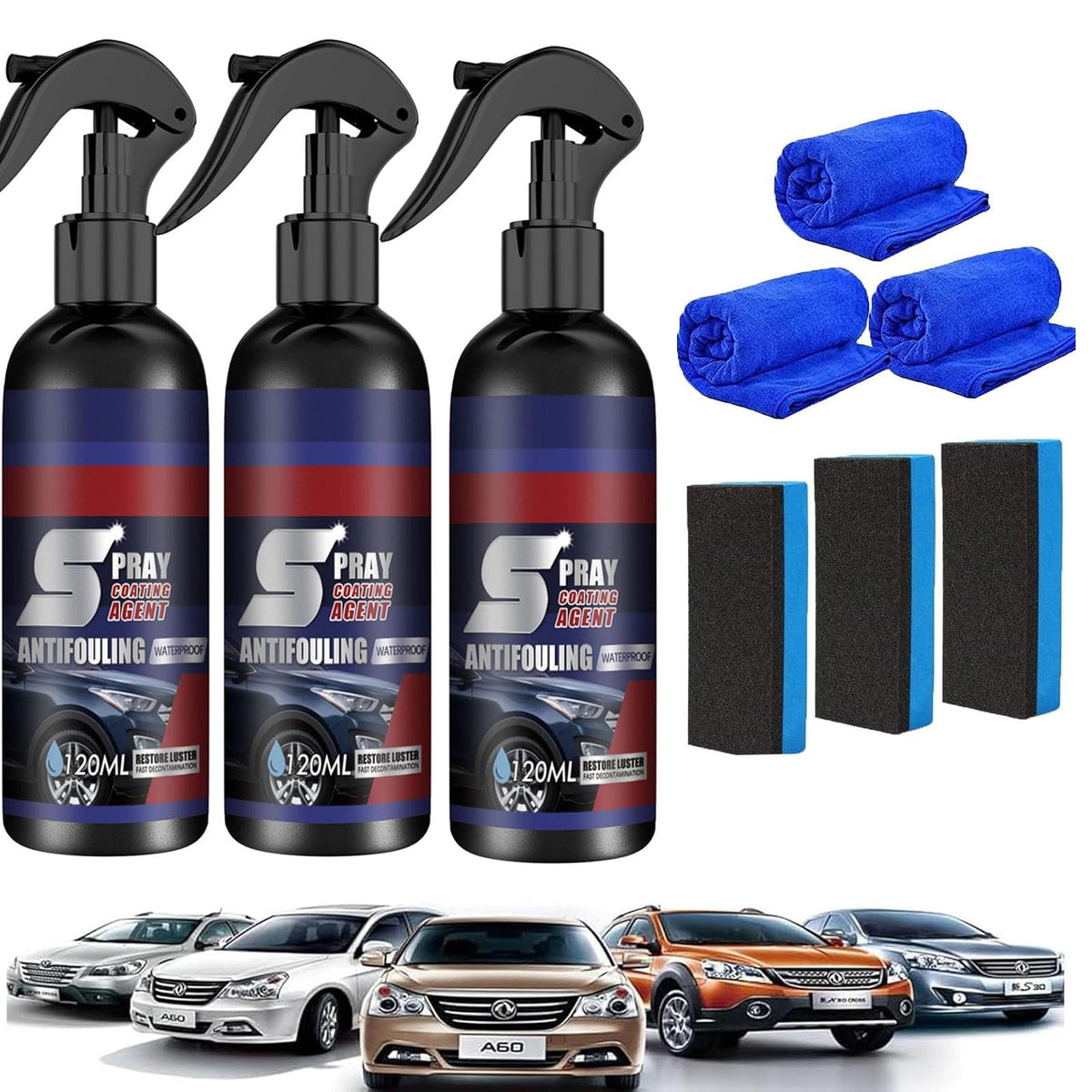 3Pcs Multi-Functional Coating Renewal Agent, 3 in 1 Ceramic Car Coating Spray, Car Coating Agent Spray, High Protection Quick Ca