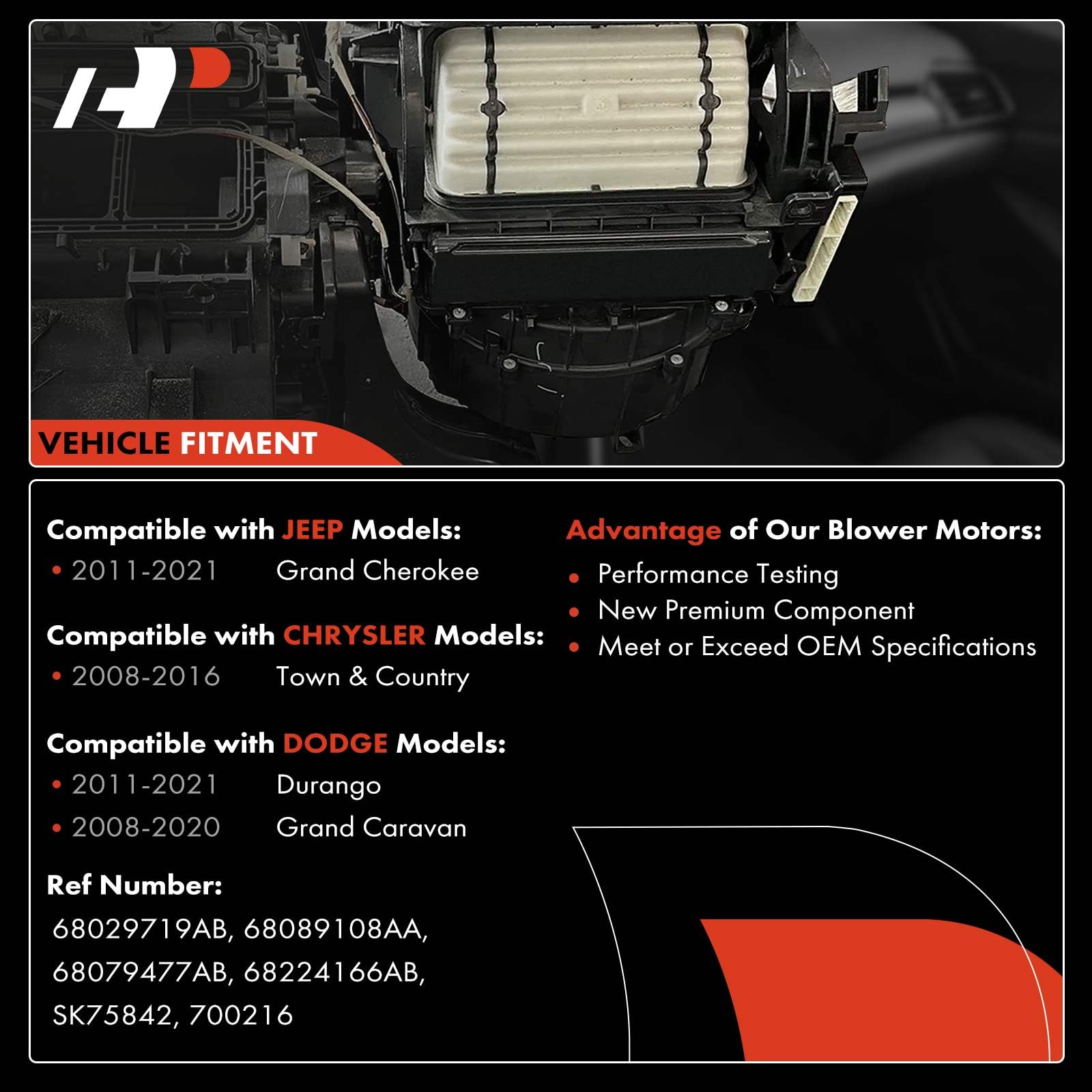 A-Premium HVAC Heater Blower Motor Compatible with Jeep, Dodge, Chrysler Vehicles - Grand Cherokee, Durango 2011-2021, Grand Car