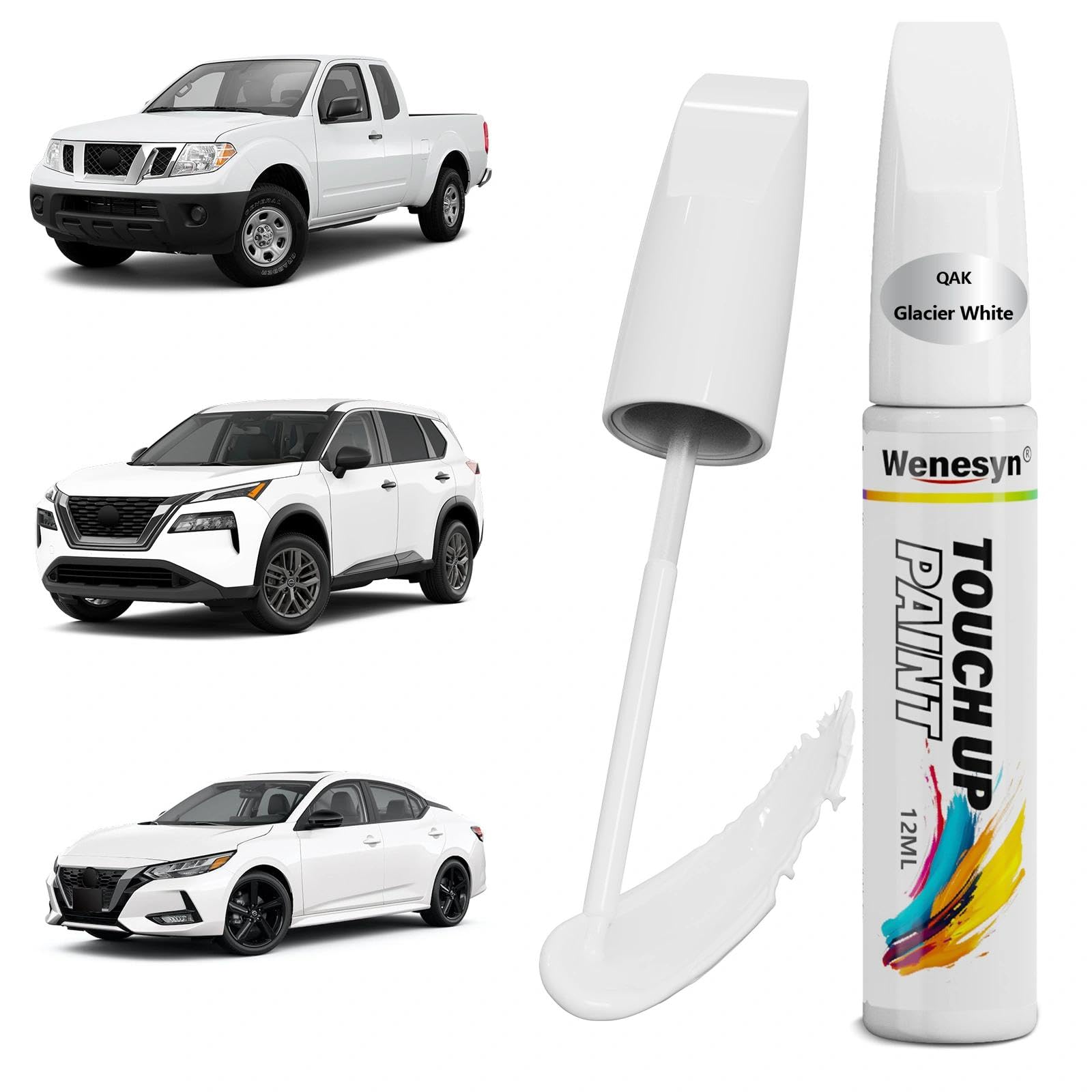 Wenesyn QAK Glacier White Touch Up Paint Compatible with Nissan, Car Paint Scratch Remover for Nicks & Chips Repair, Automotive 