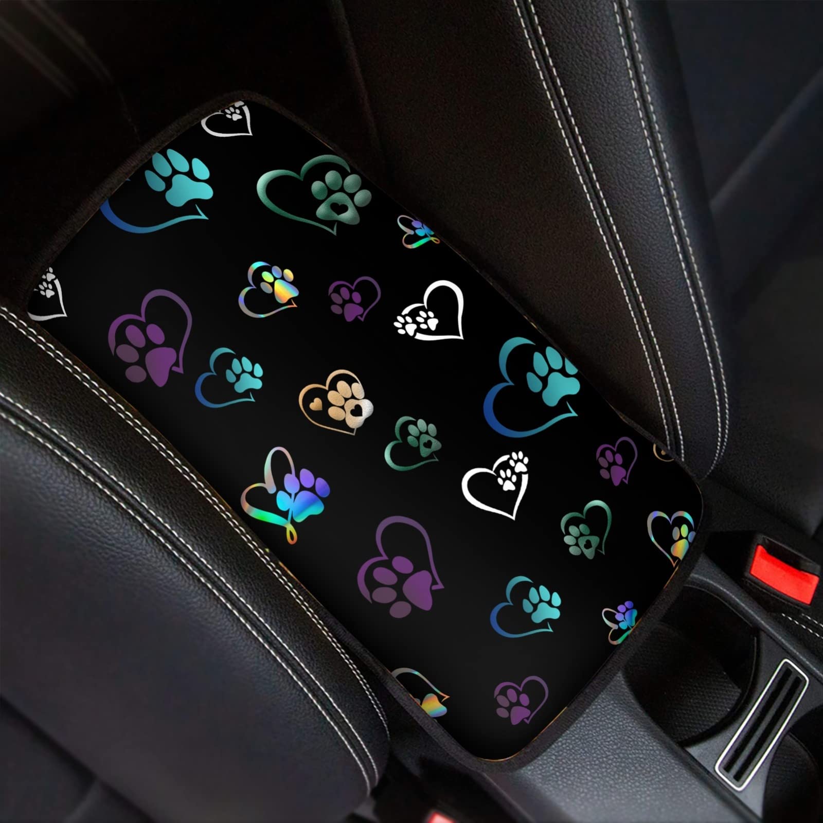 Dreaweet Heart Paw Auto Center Console Armrest Covers for Women Men Dog Paw Heart Arm Rest Cushion Cover Non Slip Arm Rest Pad U