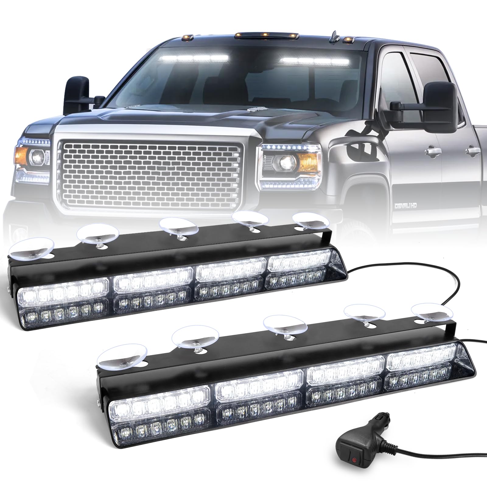 Hlauto 6Z4J Emergency Dash Strobe Lights: 2X16.8 Inch White Safety Lights, 48 Led Flashing Warning Hazard Interior Windshield Vi