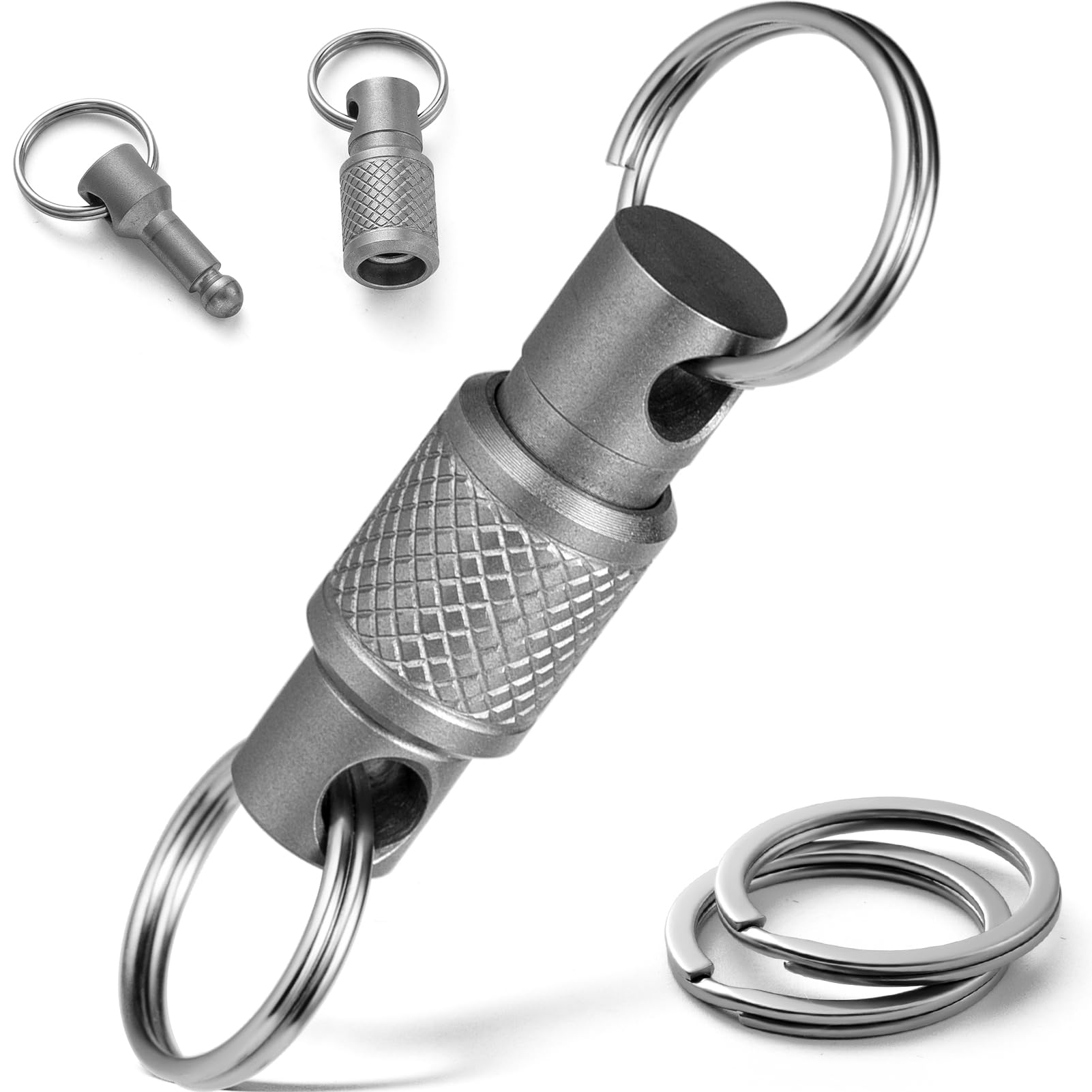 Fegve Titanium Quick Release Swivel Keychain, Pull Apart Detachable Keychain Heavy Duty Car Key Holder With Stainless Steel Key 