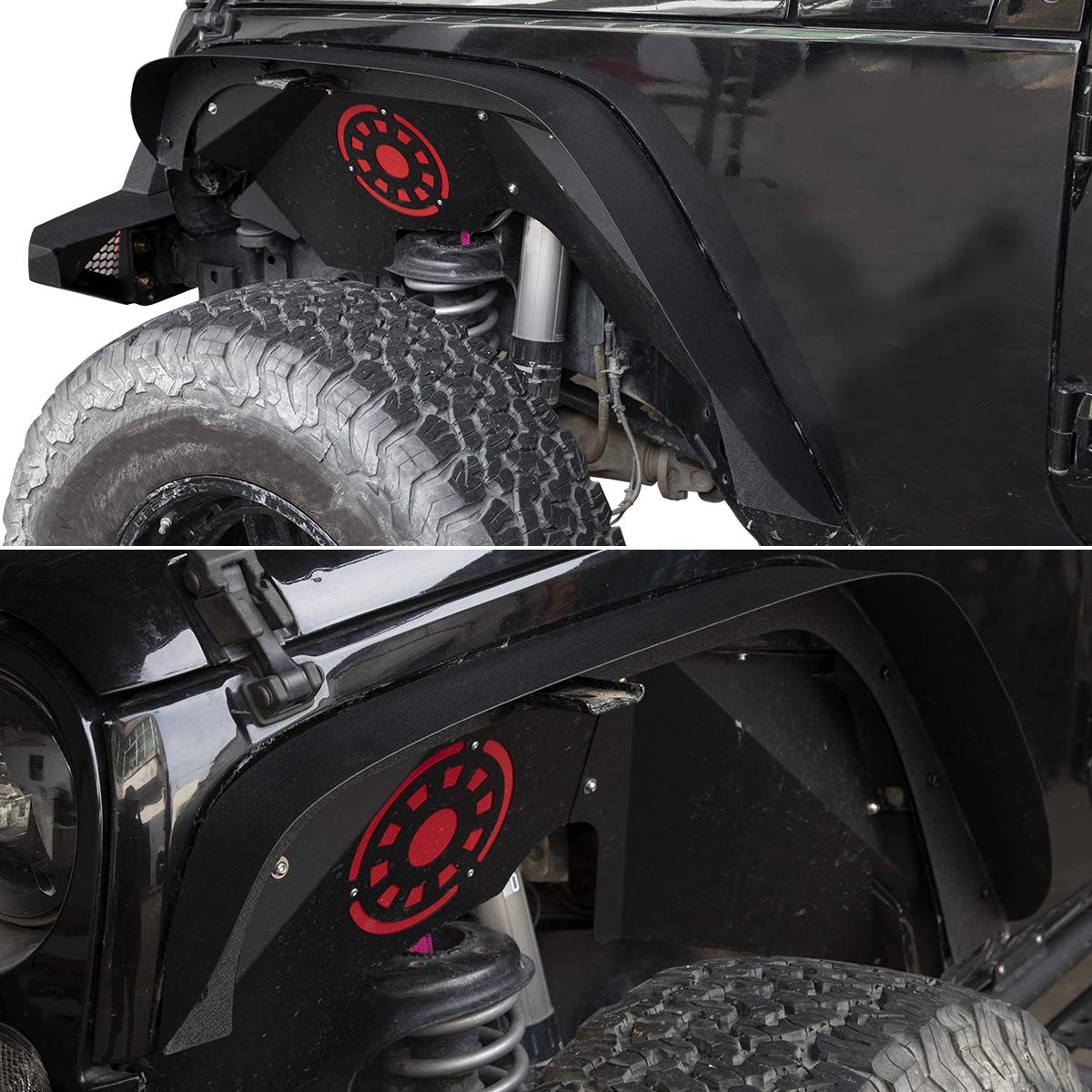 Oedro Flat Front & Rear Fender Flares Compatible With 2007-2018 Jeep Wrangler Jk & Jku Unlimited (2 Door / 4 Door), 4 Pcs Off-Ro