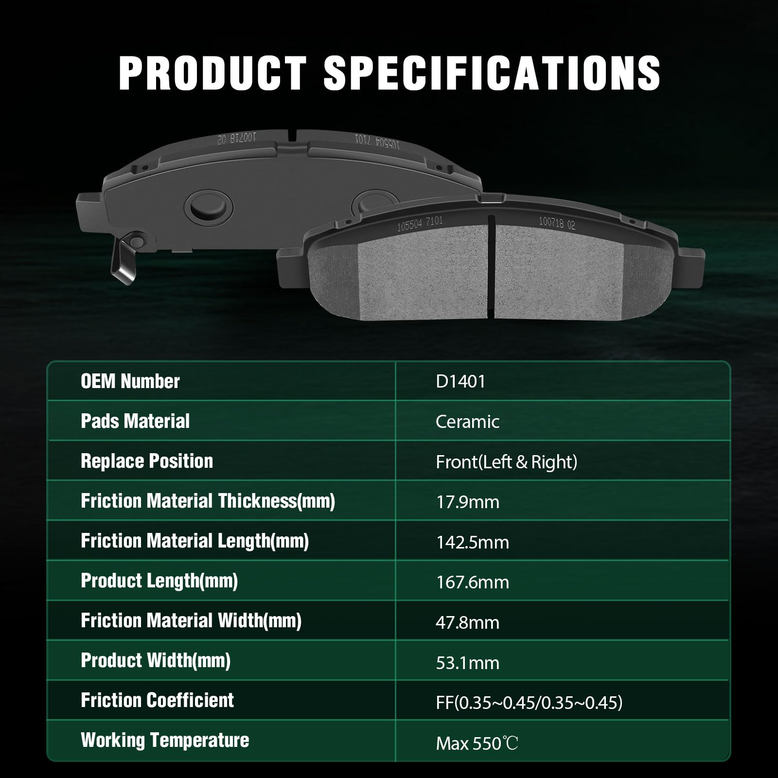 Automuto 4Pcs Front Ceramic Disc Brake Pads Set D1401 For Toyota Venza 2009-2016