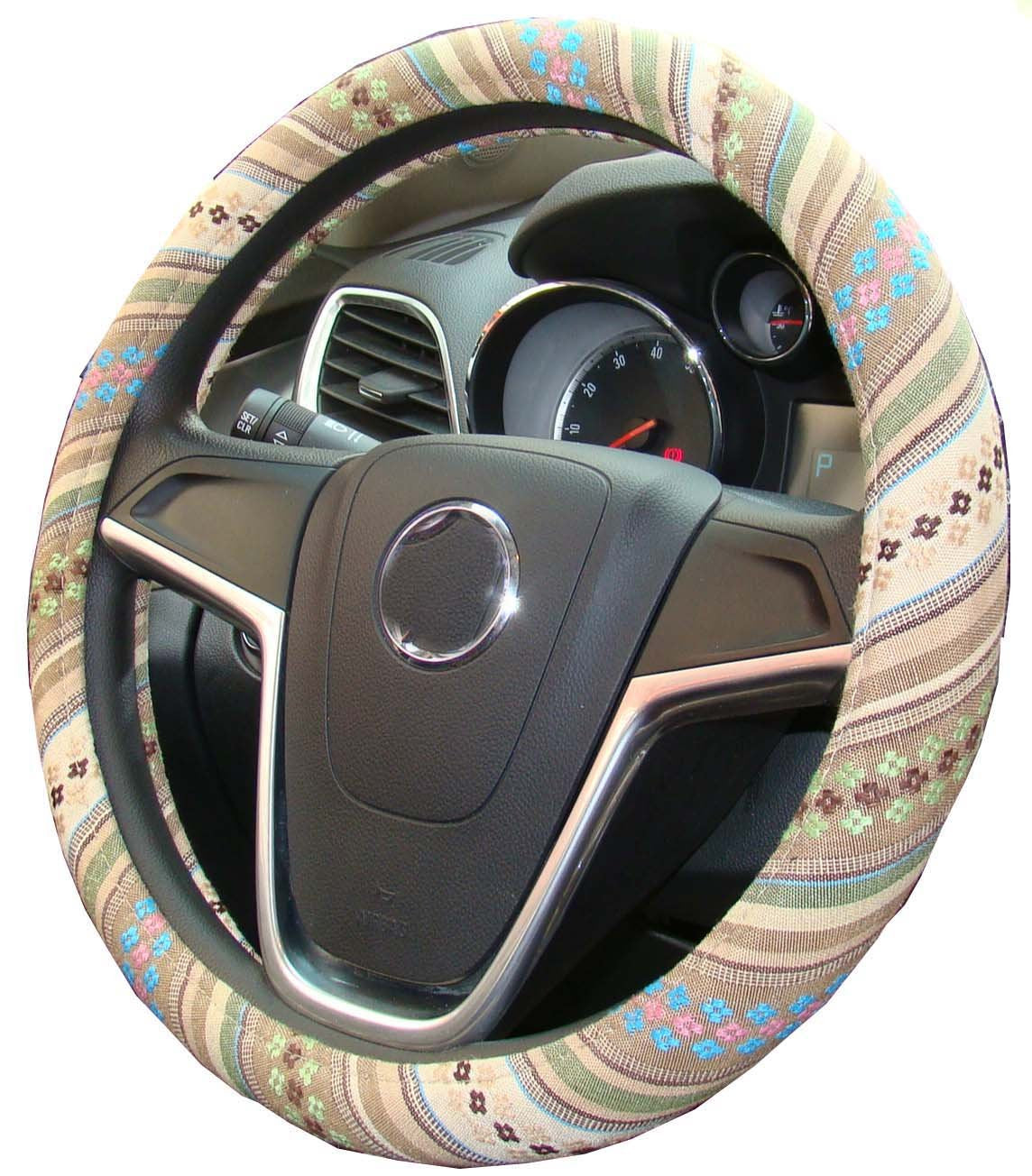 Istn Ethnic Style Coarse Flax Cloth Automotive Steering Wheel Cover Anti Slip And Sweat Absorption Auto Car Wrap Cover (L, 14.5'