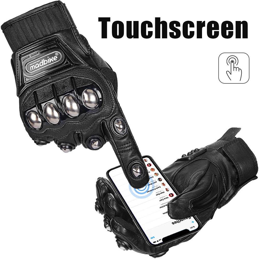 Ilm Alloy Steel Leather Hard Knuckle Touchscreen Motorcycle Bicycle Motorbike Powersports Racing Gloves (Xl, (Leather) Black) Model 10Cl