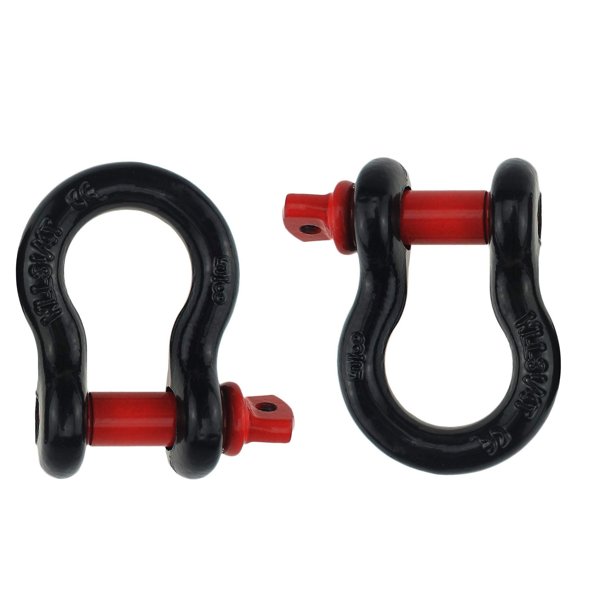 Keehui 2 Pack 5/8 D Ring Bow Shackle Isolator, 19.5 Tons (42,990 lbs) Breaking Strength, Black with Red Pin, Compatible with Pas