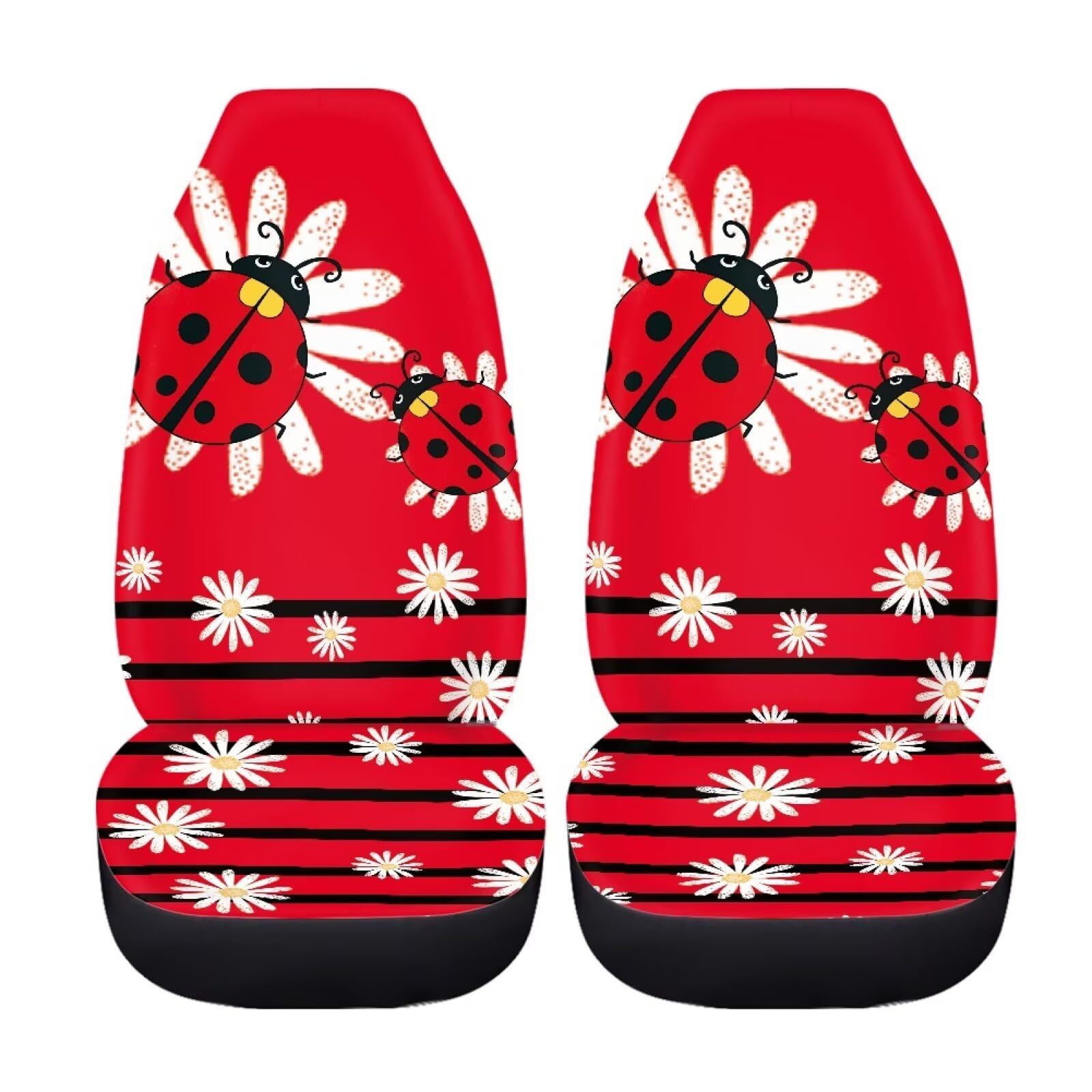 Toaddmos Cartoon Ladybirds Front Seat Covers For Cars White Daisy Driver Car Seat Cover Soft Comfort Bucket Seat Covers Universa