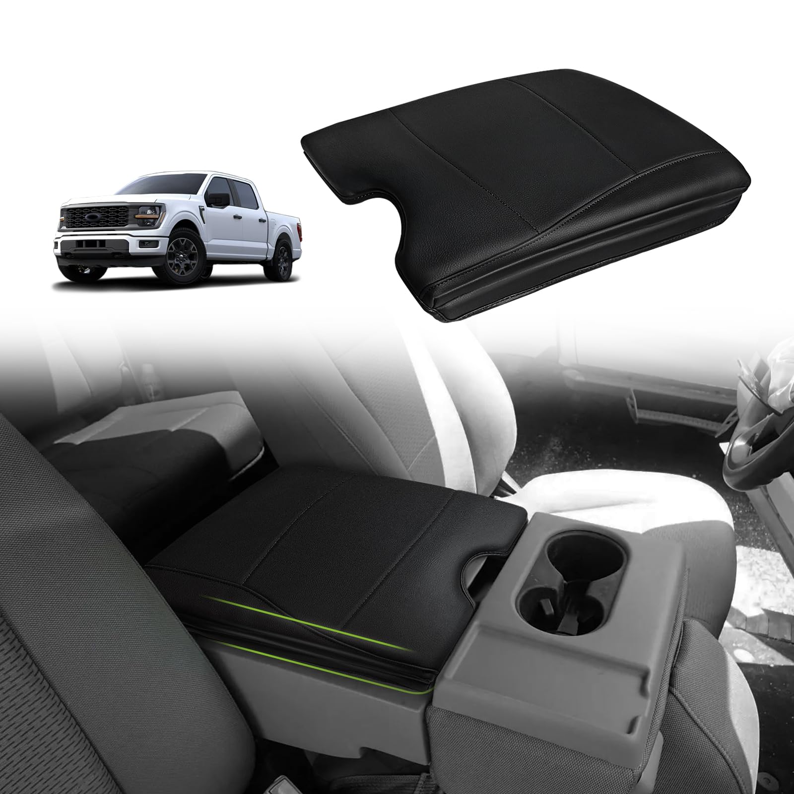 Muslogy Center Console Armrest Cover Compatible With Ford F-150 F150 2015-2024 2025 Comfort Armrest Pad Arm Rest Cushion Vegan L